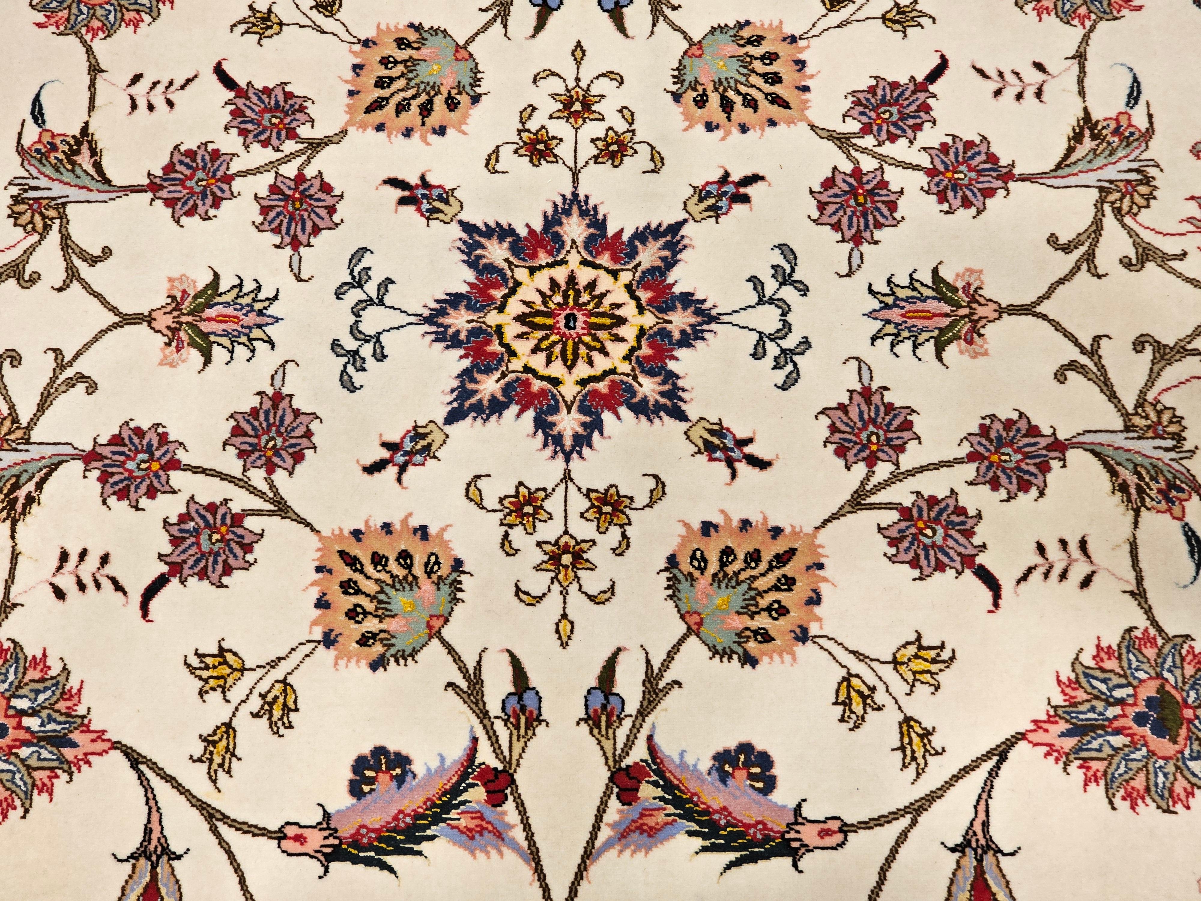 Vintage Persian Tabriz in Allover Floral Pattern in Ivory, Pink, Red, Blue For Sale 2