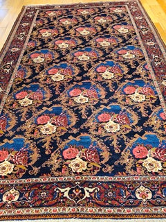 Vintage Persian Tabriz Rug in Allover Floral Pattern in Navy, Blue, Red