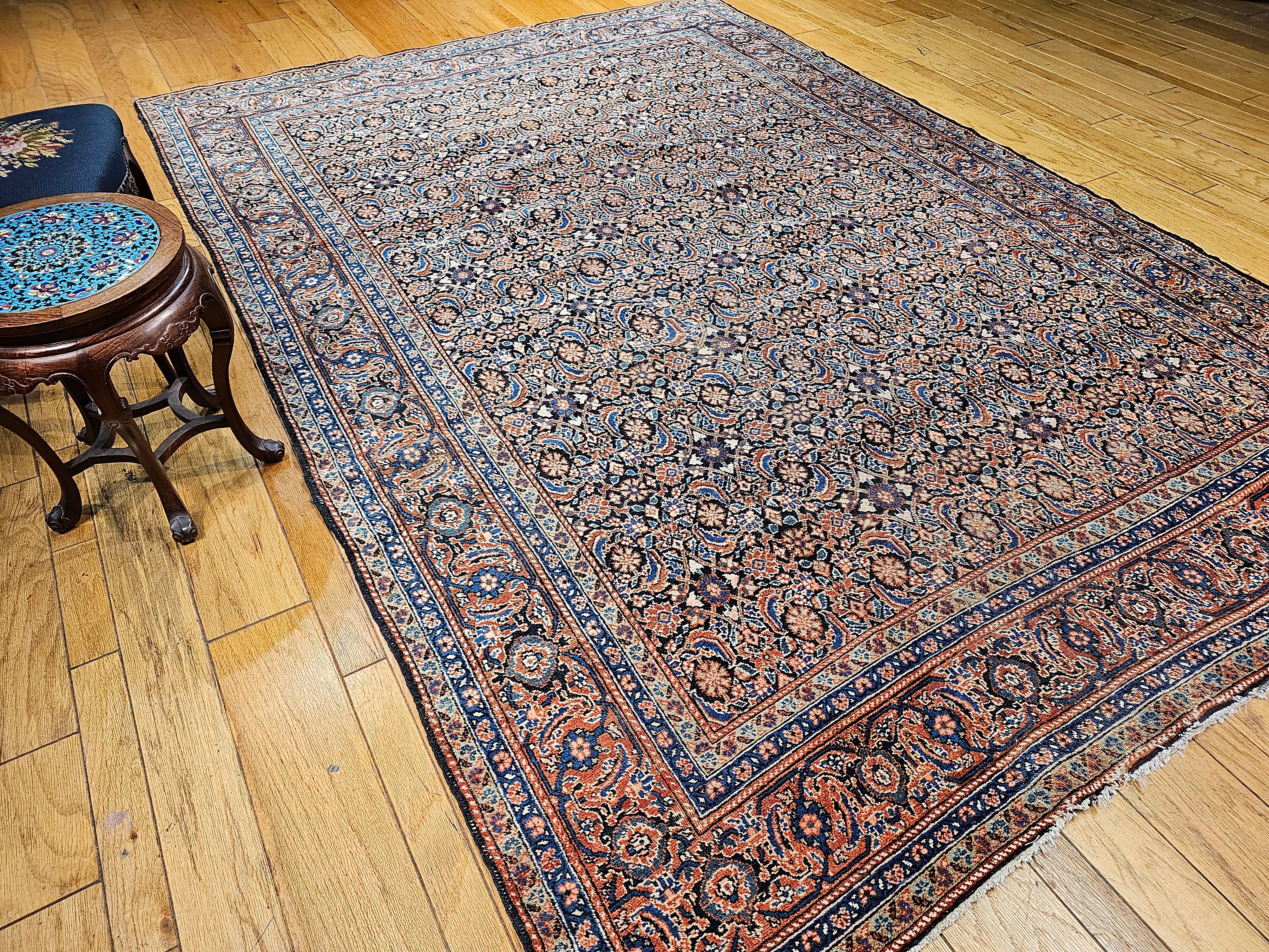Vintage Persian Tabriz in Allover Pattern in Ivory, Green, Navy, Rust, Blue For Sale 8