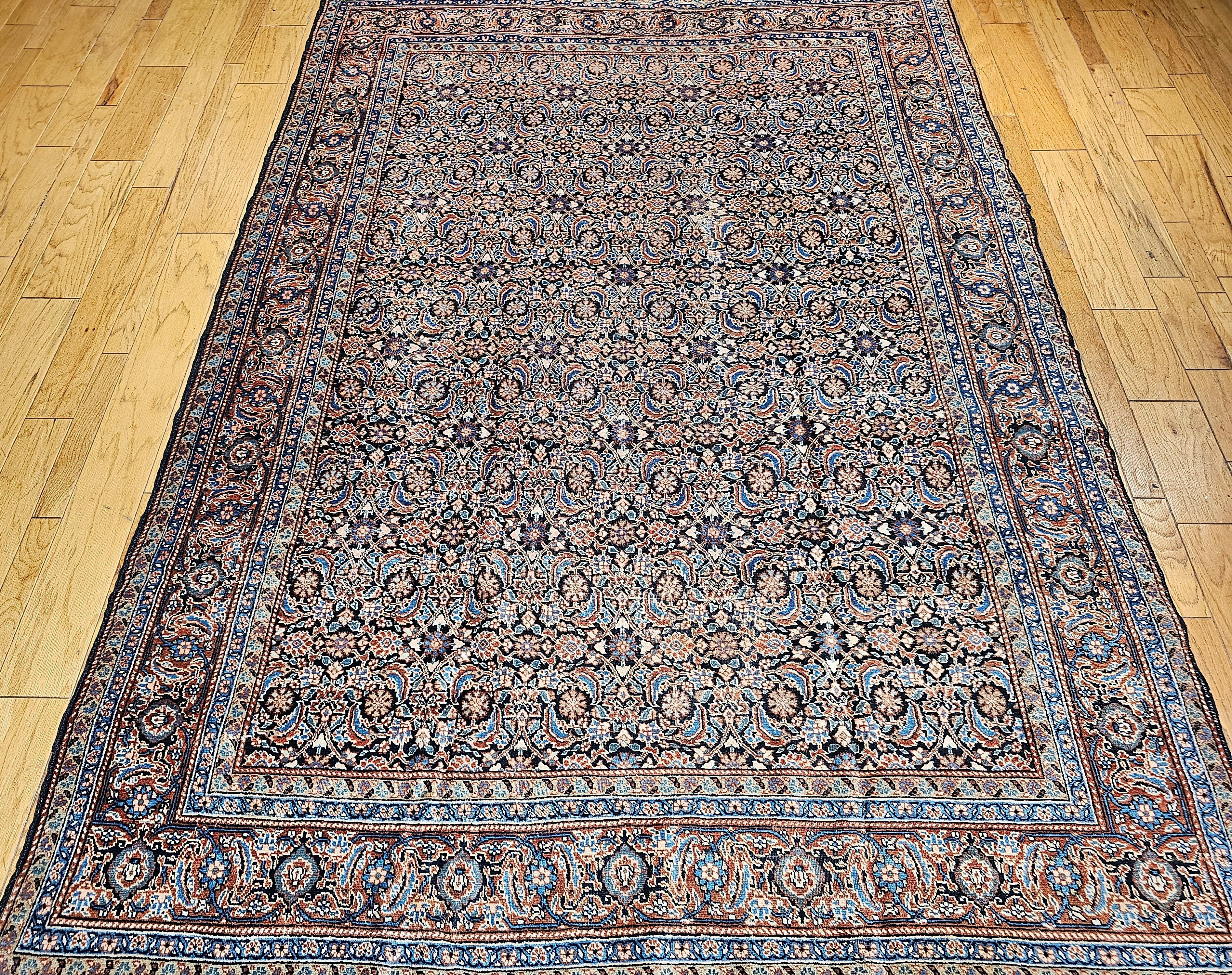 Vintage Persian Tabriz in Allover Pattern in Ivory, Green, Navy, Rust, Blue For Sale 10