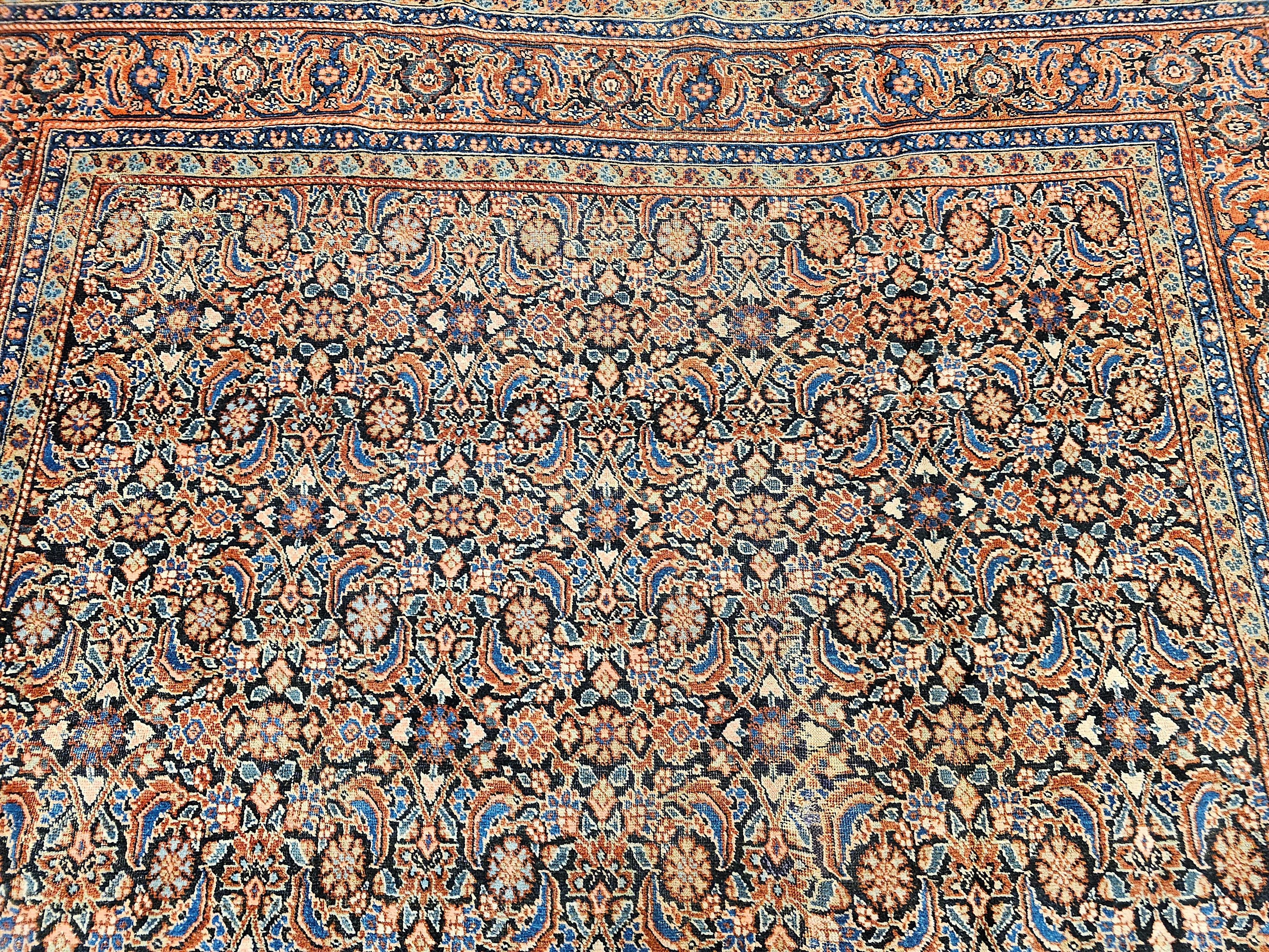20th Century Vintage Persian Tabriz in Allover Pattern in Ivory, Green, Navy, Rust, Blue For Sale