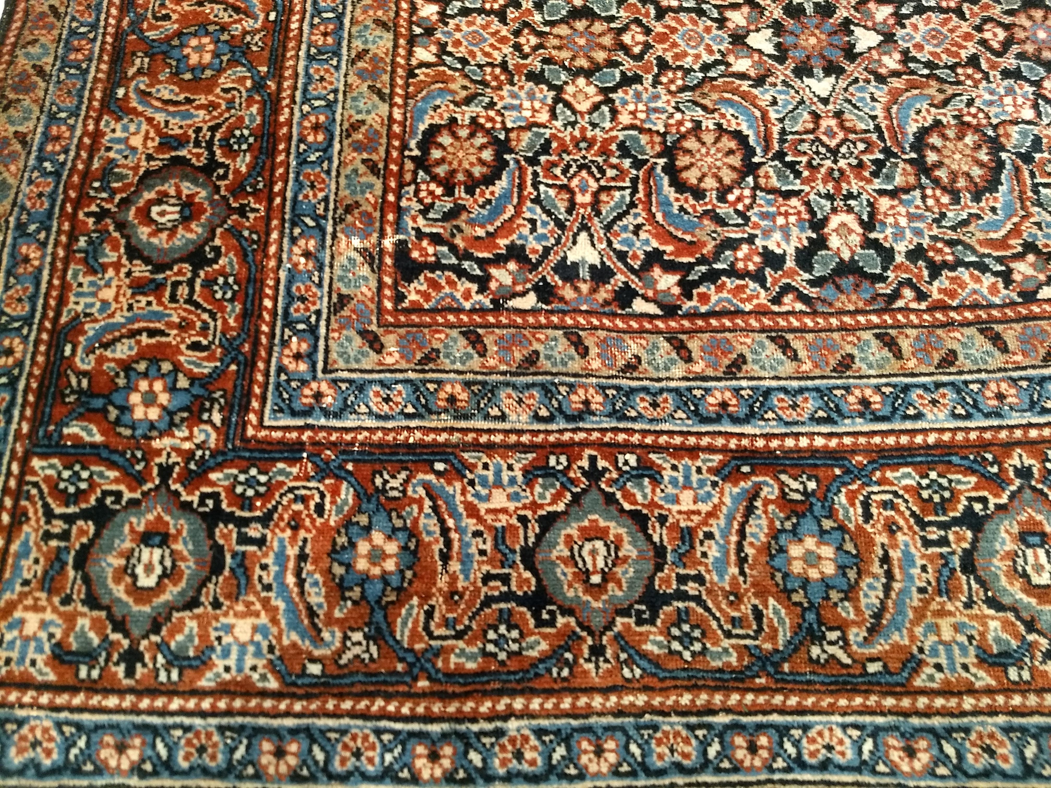 Vintage Persian Tabriz in Allover Pattern in Ivory, Green, Navy, Rust, Blue For Sale 3