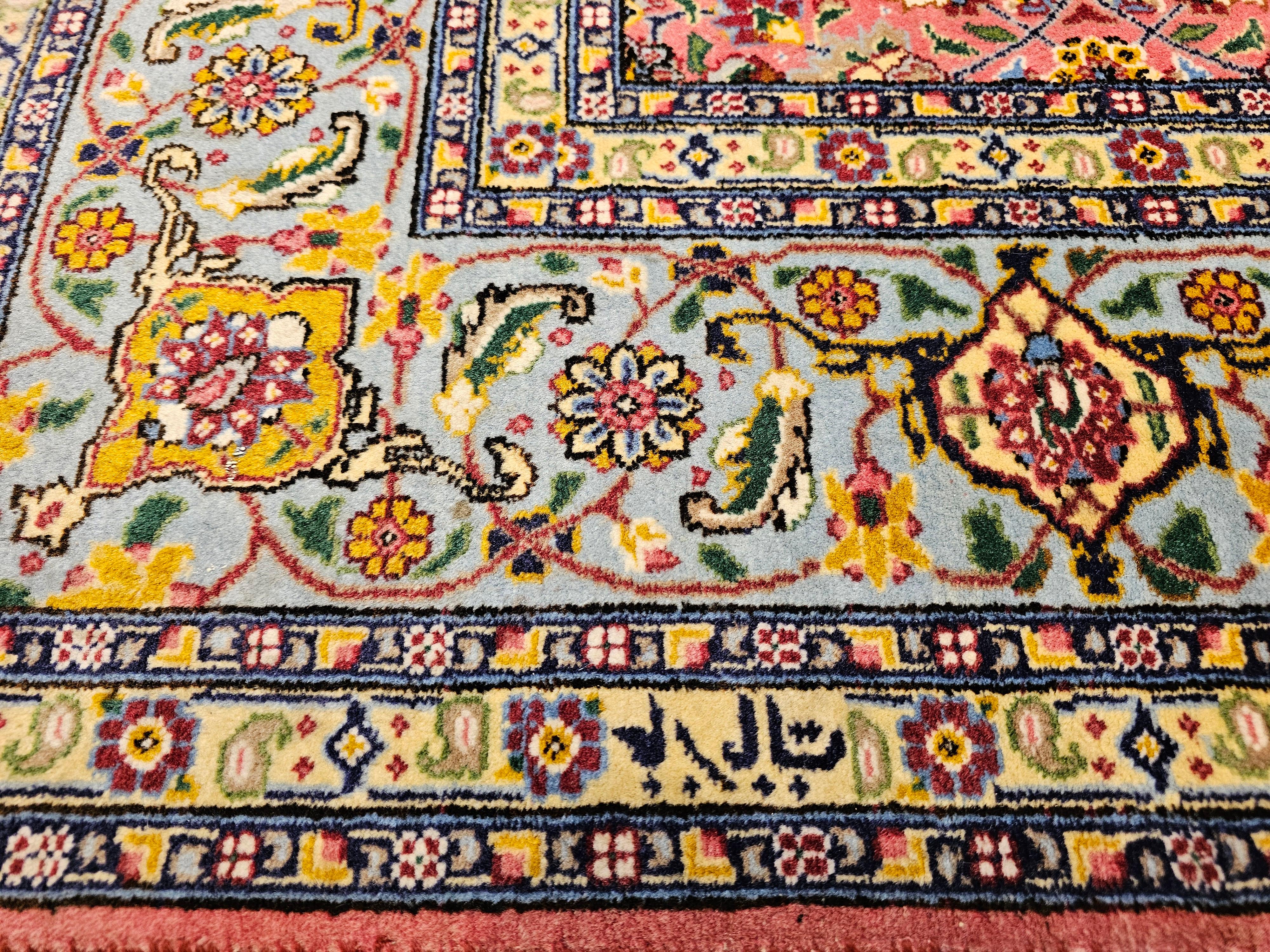 Vintage Persian Tabriz Rug in Allover Geometric Pattern in Plum, Turquoise, Navy For Sale 4
