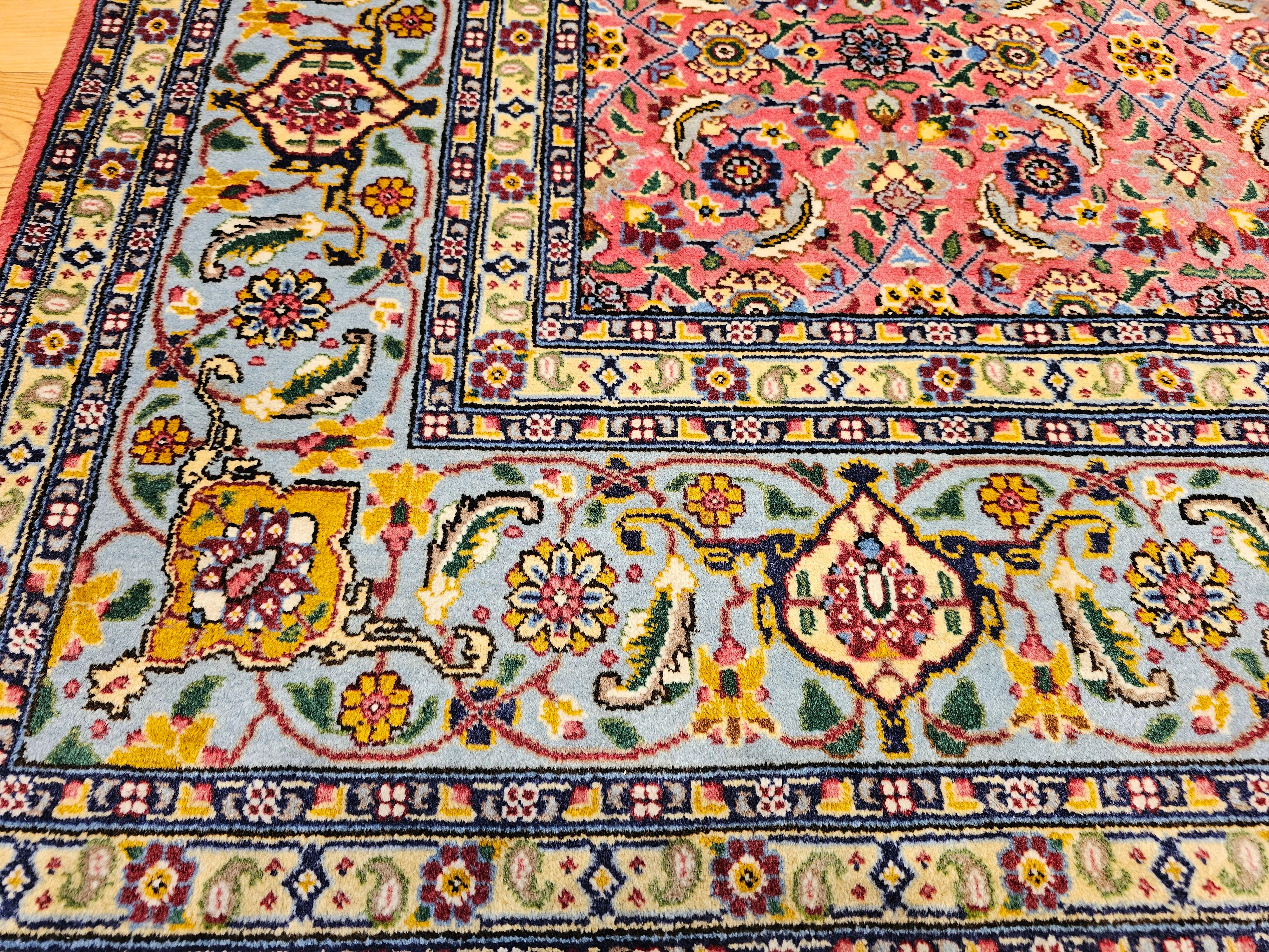 Vintage Persian Tabriz Rug in Allover Geometric Pattern in Plum, Turquoise, Navy For Sale 5