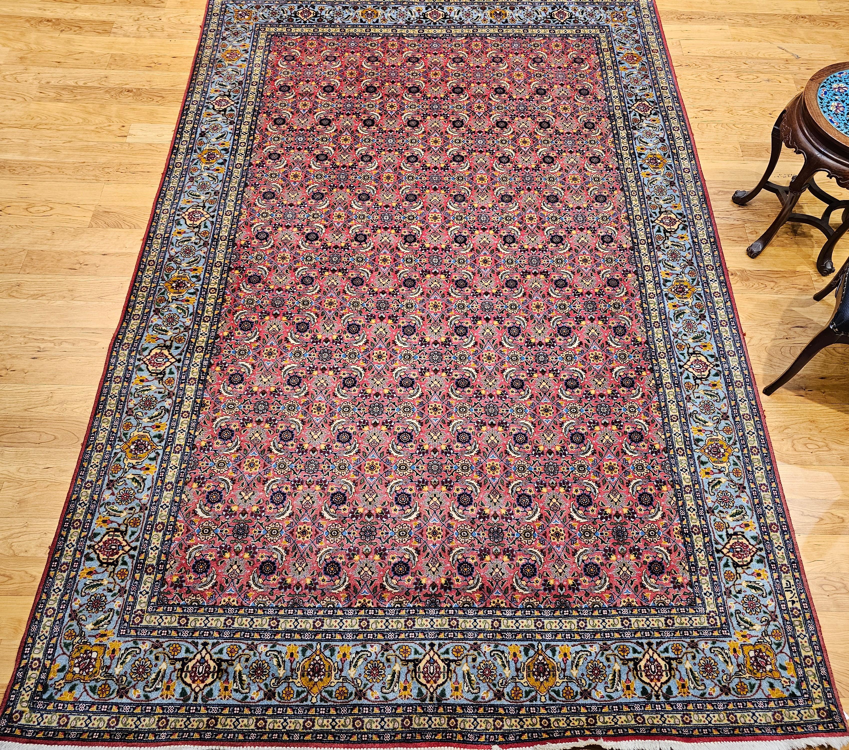 Vintage Persian Tabriz Rug in Allover Geometric Pattern in Plum, Turquoise, Navy For Sale 9