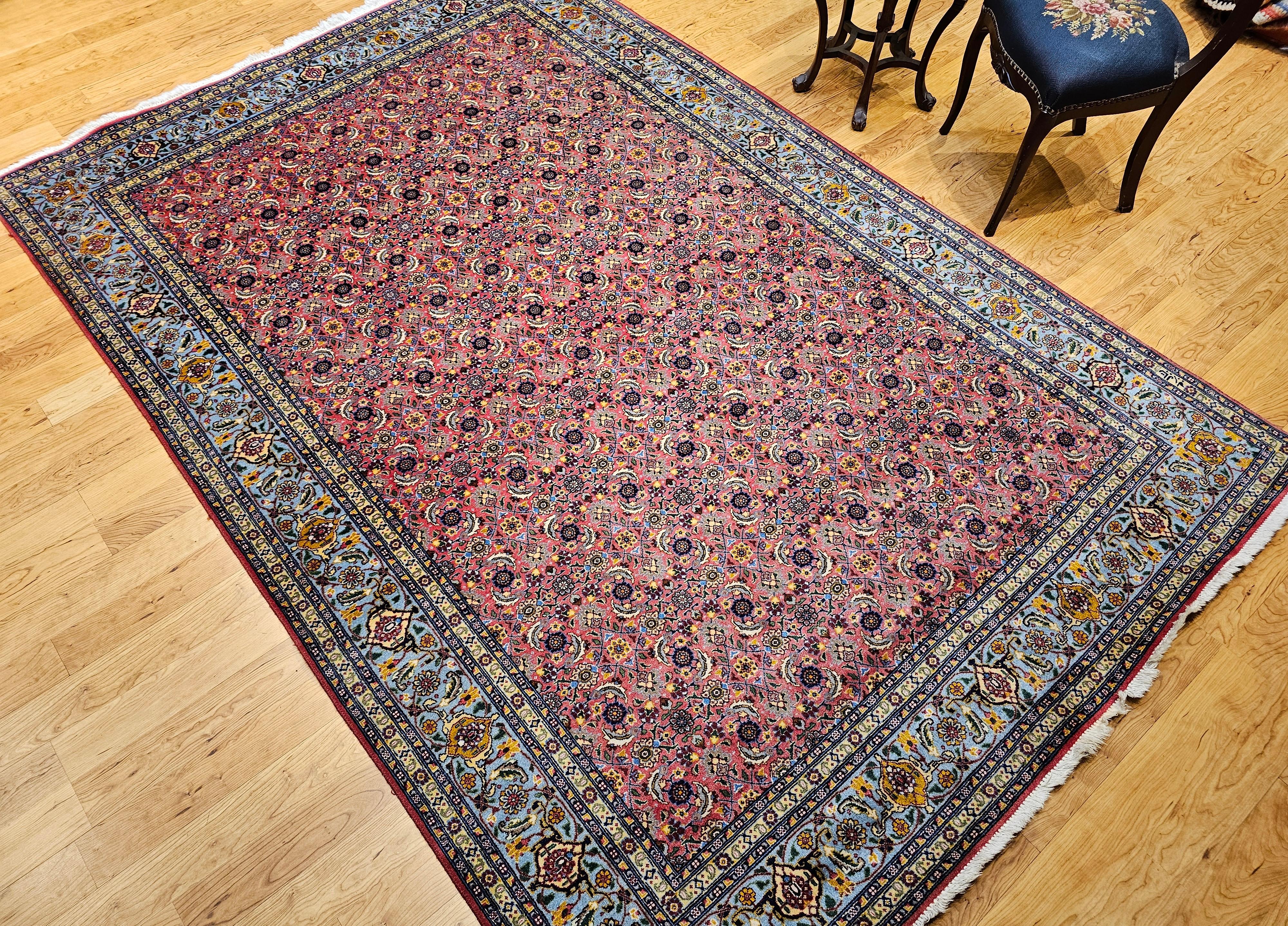 Vintage Persian Tabriz Rug in Allover Geometric Pattern in Plum, Turquoise, Navy For Sale 8