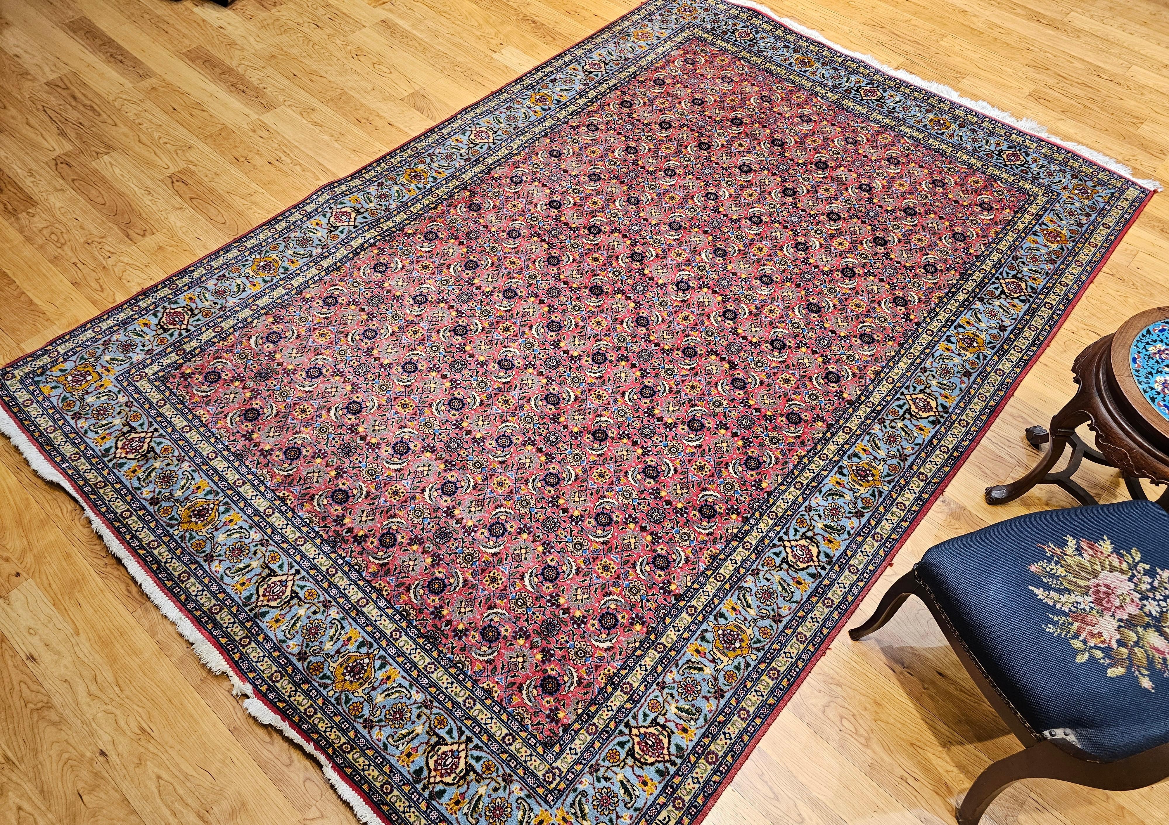 Vintage Persian Tabriz Rug in Allover Geometric Pattern in Plum, Turquoise, Navy For Sale 10