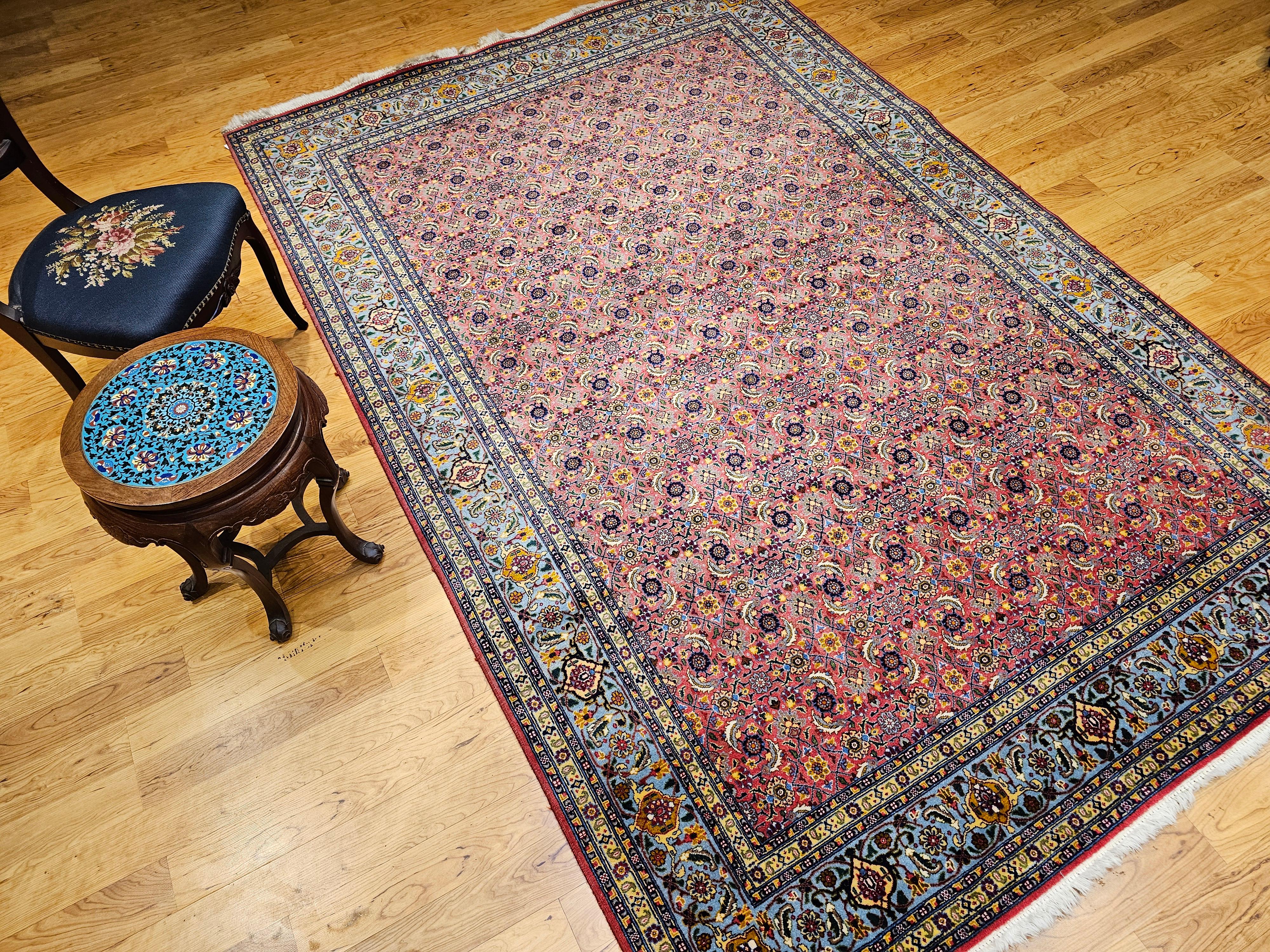 Vintage Persian Tabriz Rug in Allover Geometric Pattern in Plum, Turquoise, Navy For Sale 12
