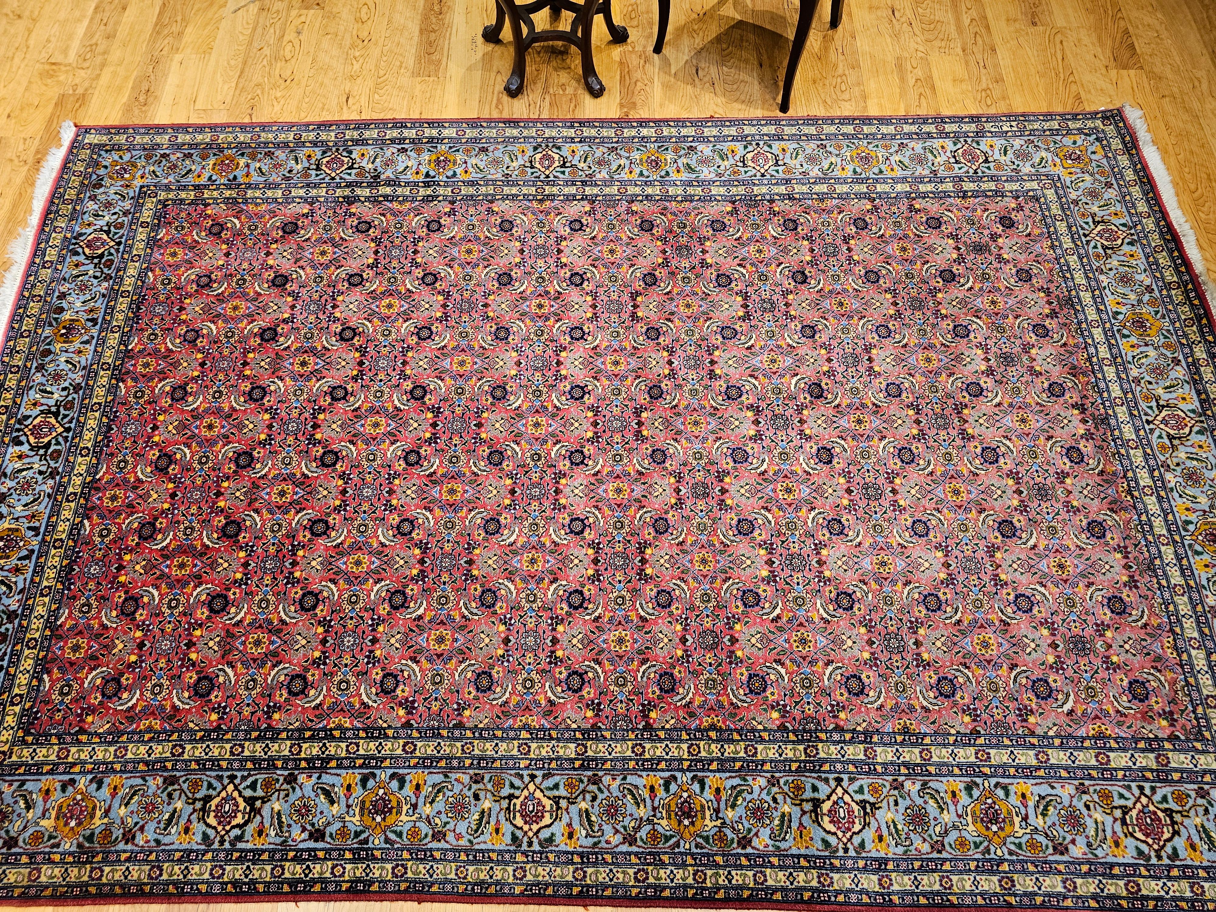 Vintage Persian Tabriz Rug in Allover Geometric Pattern in Plum, Turquoise, Navy For Sale 11