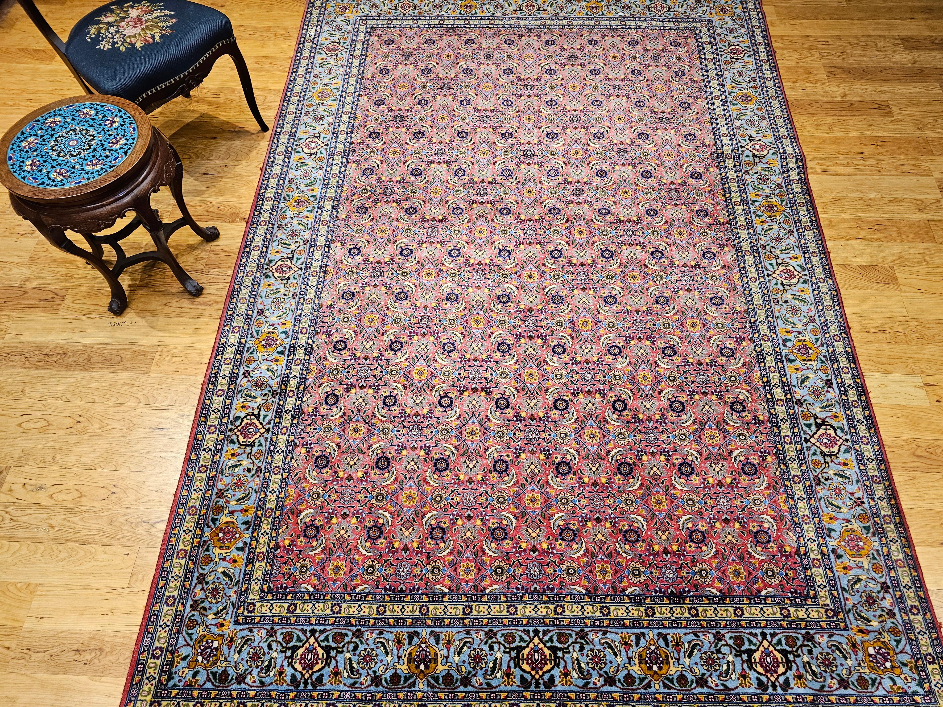 Vintage Persian Tabriz Rug in Allover Geometric Pattern in Plum, Turquoise, Navy For Sale 13