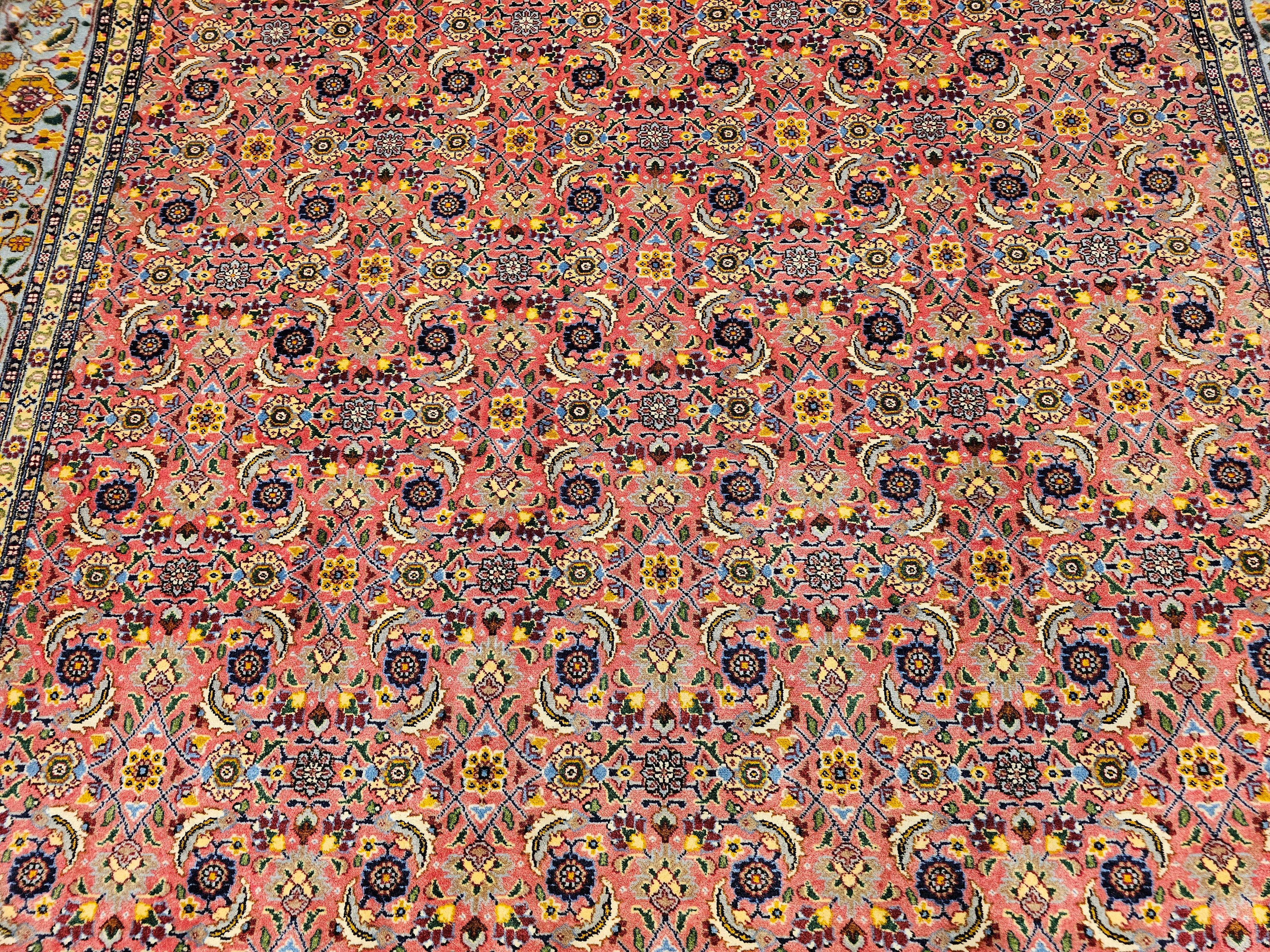 Vintage Persian Tabriz Rug in Allover Geometric Pattern in Plum, Turquoise, Navy In Good Condition For Sale In Barrington, IL