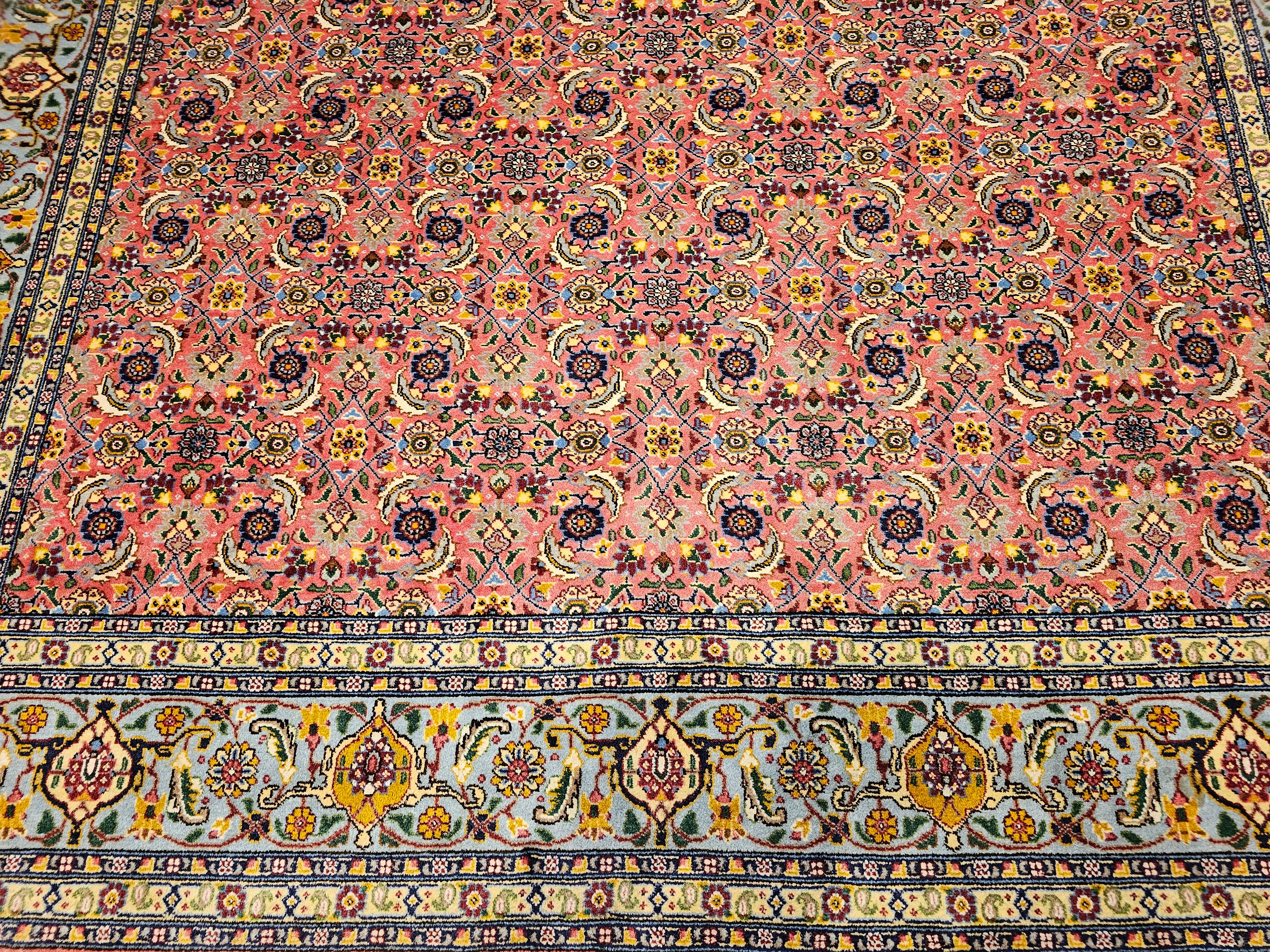 20th Century Vintage Persian Tabriz Rug in Allover Geometric Pattern in Plum, Turquoise, Navy For Sale