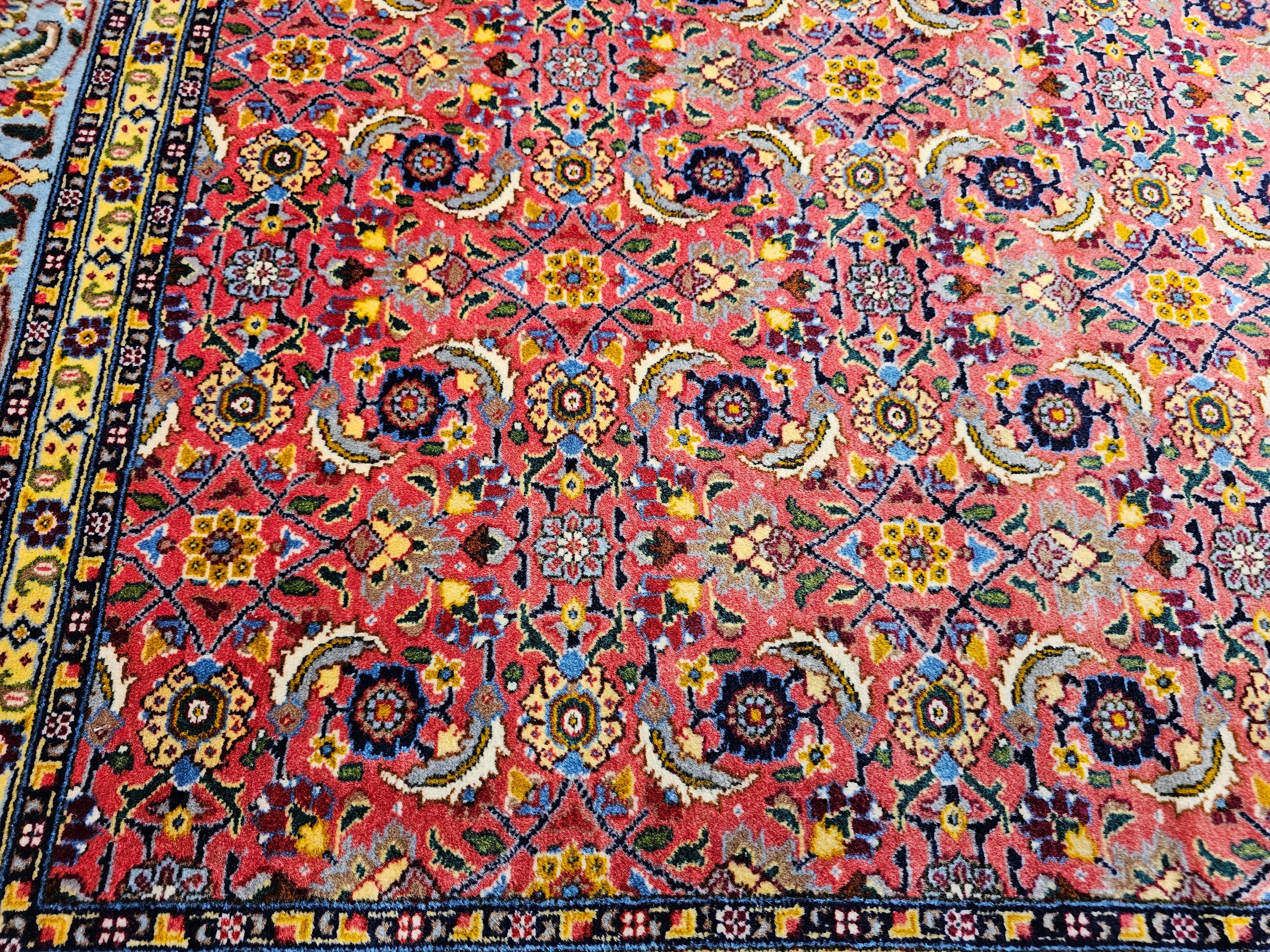 Wool Vintage Persian Tabriz Rug in Allover Geometric Pattern in Plum, Turquoise, Navy For Sale