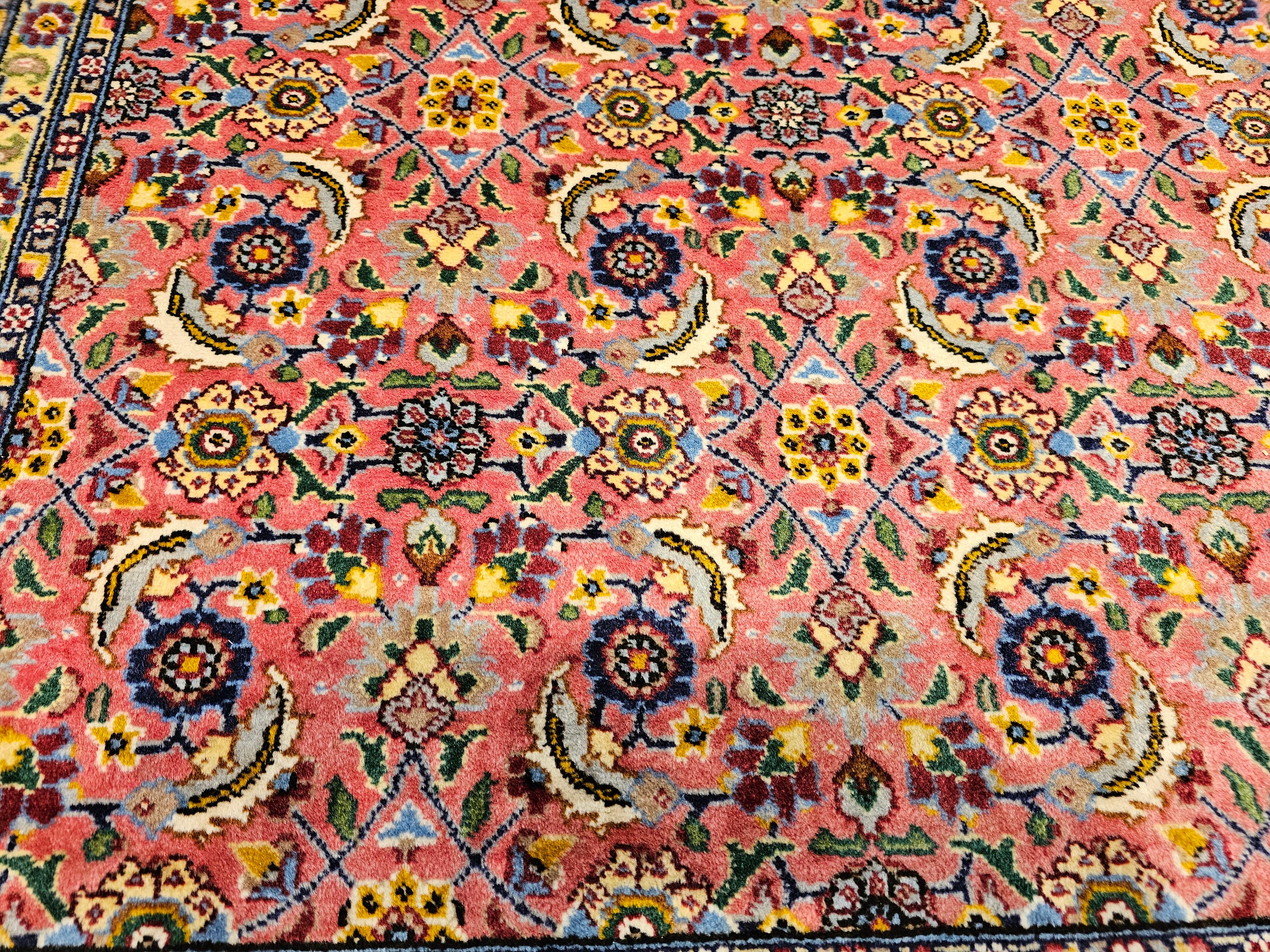 Vintage Persian Tabriz Rug in Allover Geometric Pattern in Plum, Turquoise, Navy For Sale 1