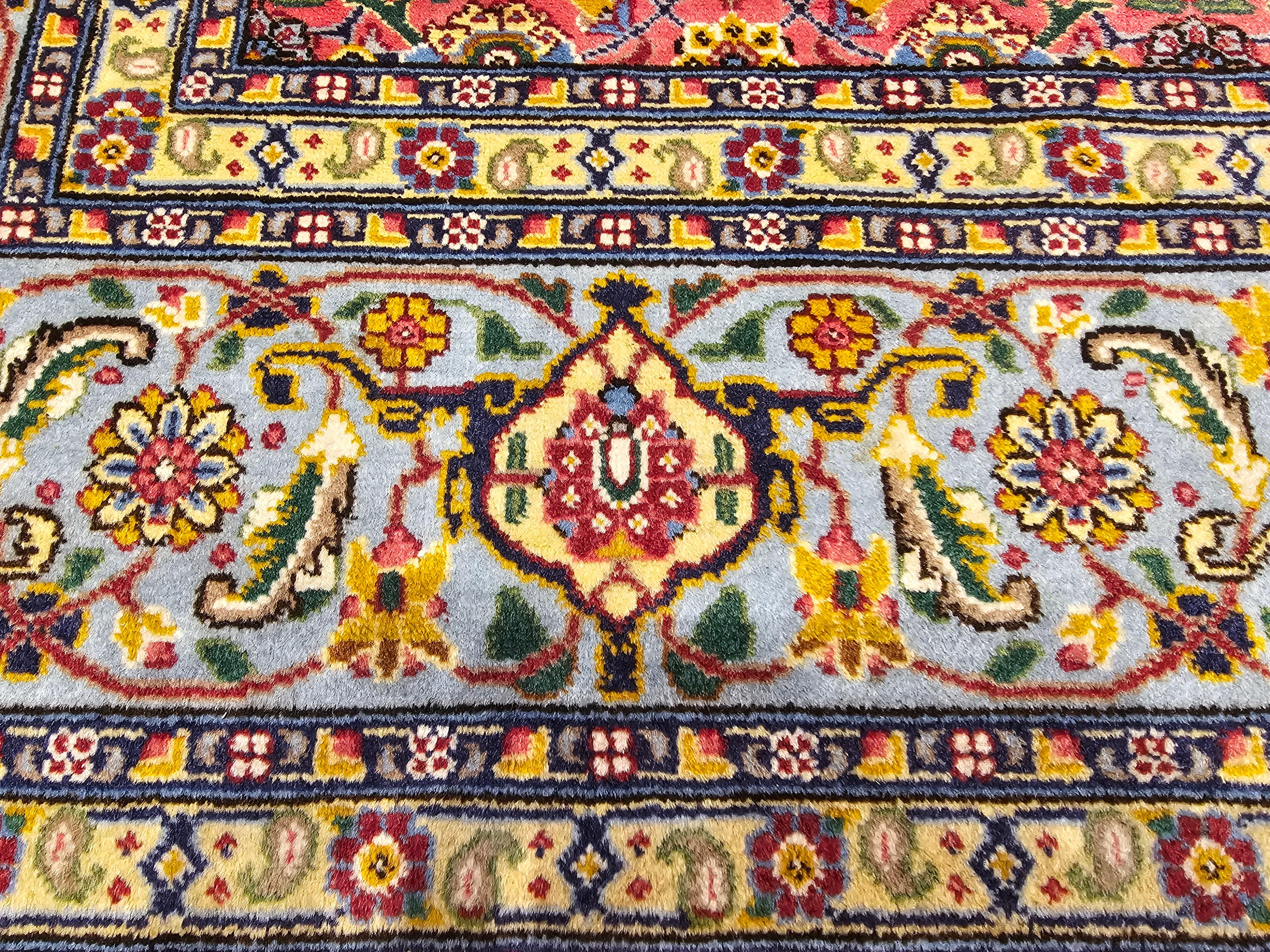 Vintage Persian Tabriz Rug in Allover Geometric Pattern in Plum, Turquoise, Navy For Sale 3