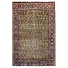 Antique Persian Tabriz in Allover Paisley Pattern in Pale Green, Yellow, Gray