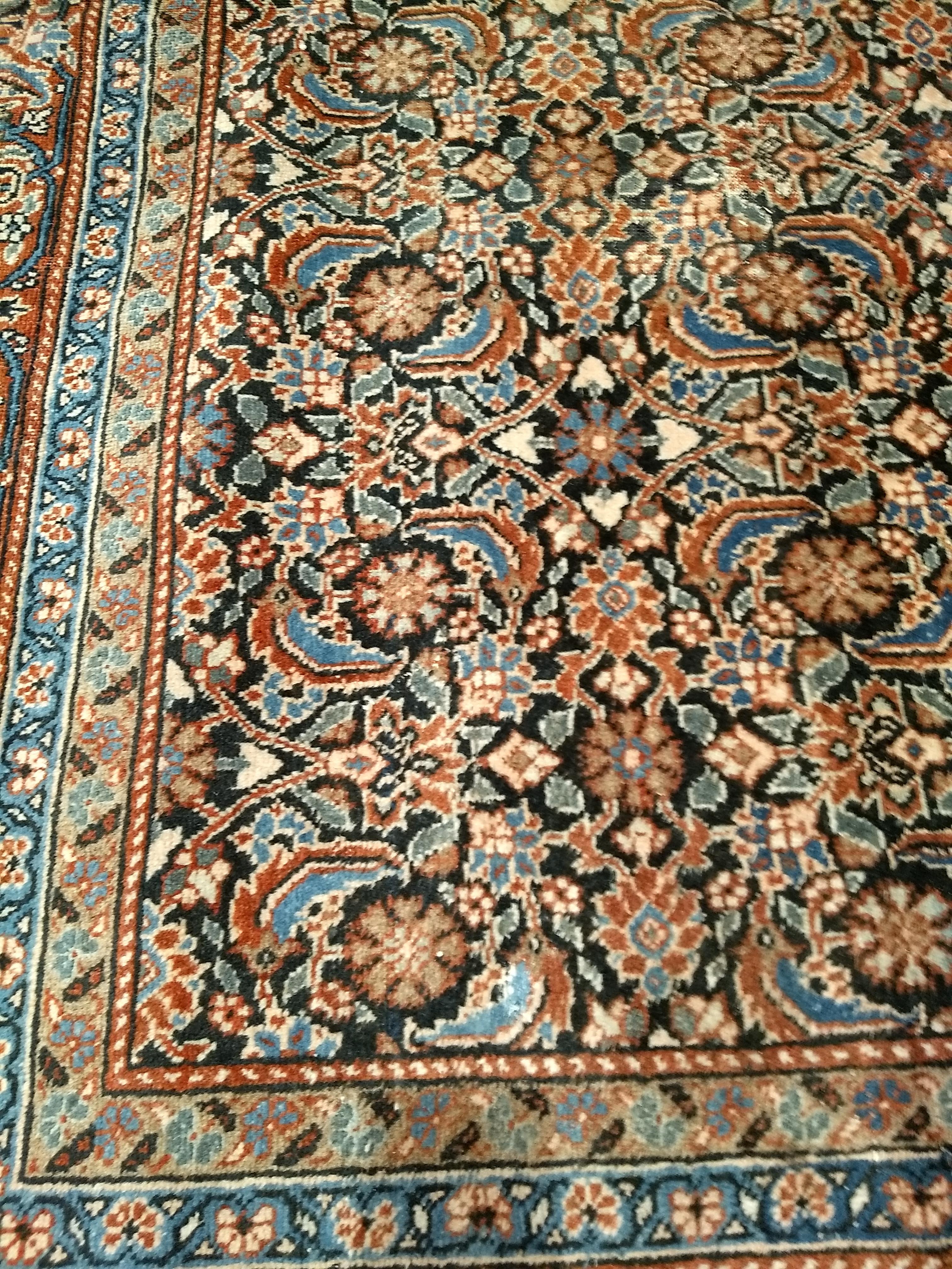 Vintage Persian Tabriz in Allover Pattern in Ivory, Green, Navy, Rust, Blue For Sale 1