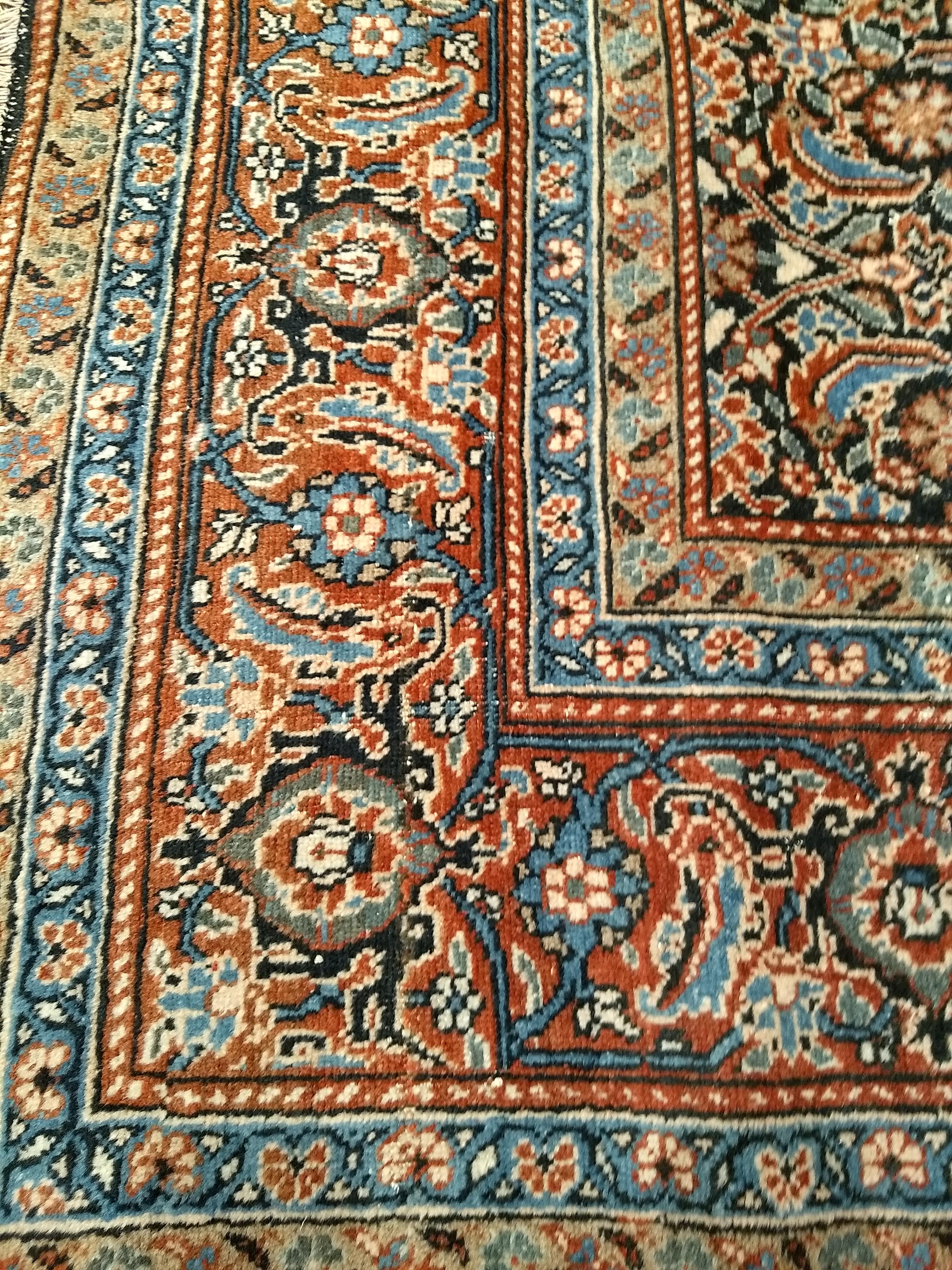 Vintage Persian Tabriz in Allover Pattern in Ivory, Green, Navy, Rust, Blue For Sale 2