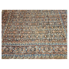 Used Persian Tabriz in Allover Pattern in Ivory, Green, Navy, Rust, Blue