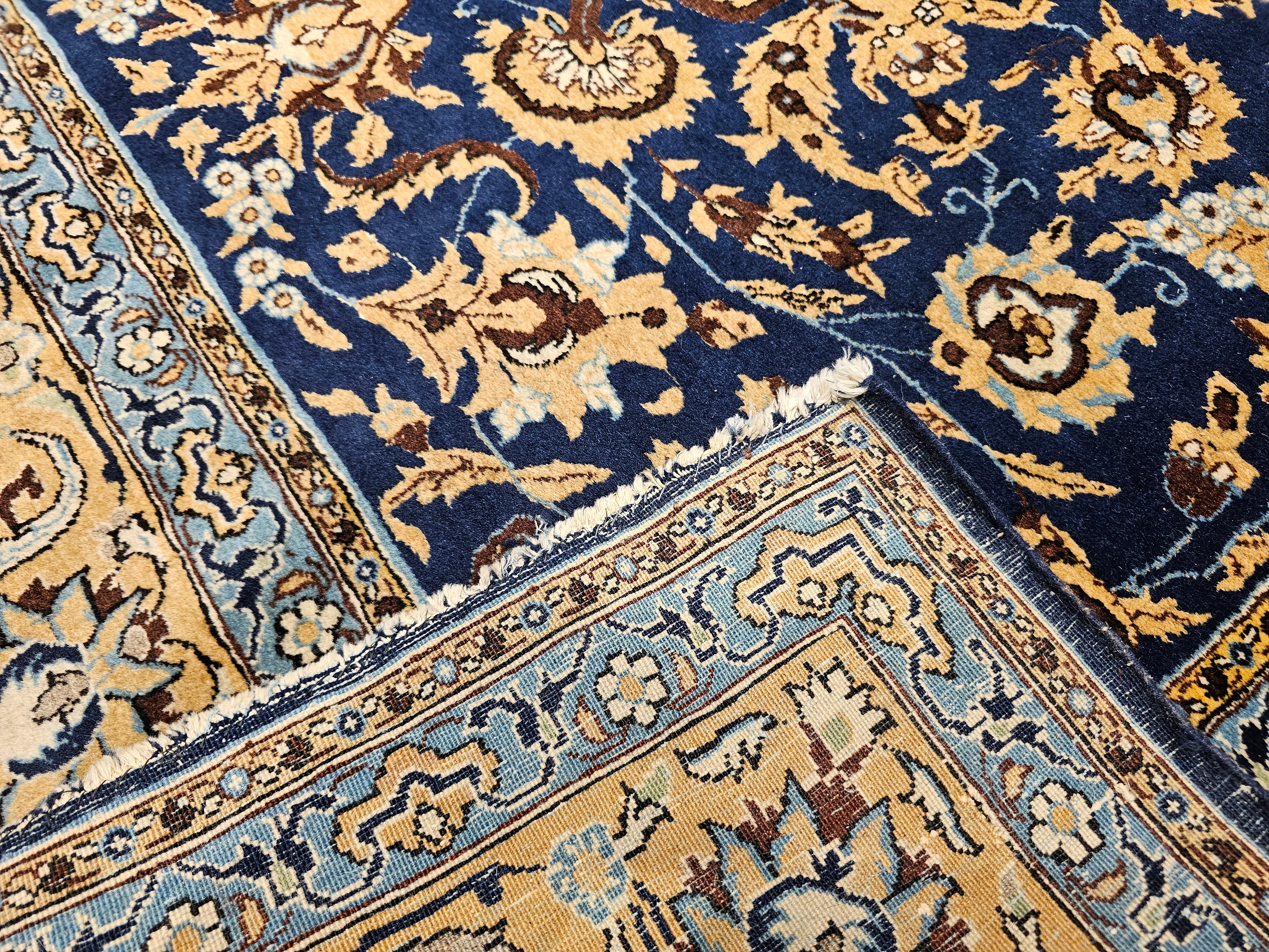 Vintage Persian Tabriz in an Allover Pattern in Navy Blue, Tan, Brown, Baby Blue For Sale 4