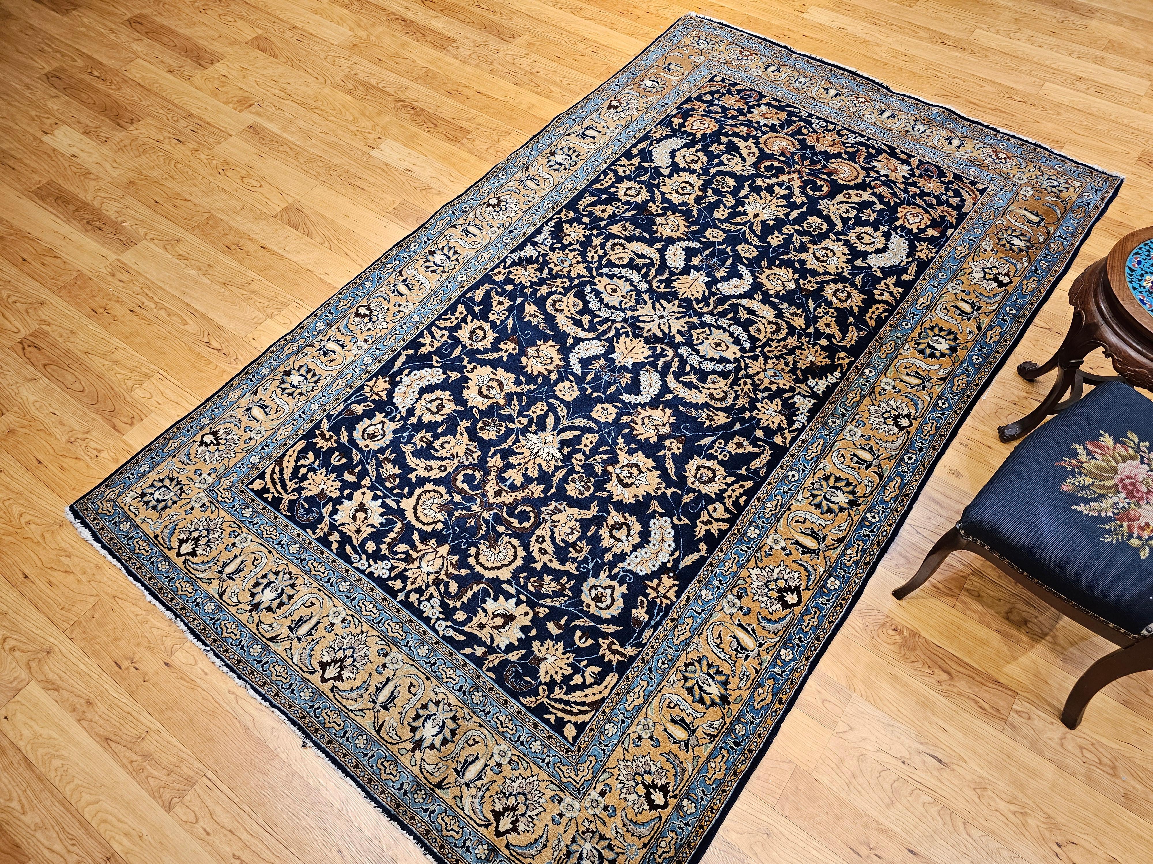Vintage Persian Tabriz in an Allover Pattern in Navy Blue, Tan, Brown, Baby Blue For Sale 7
