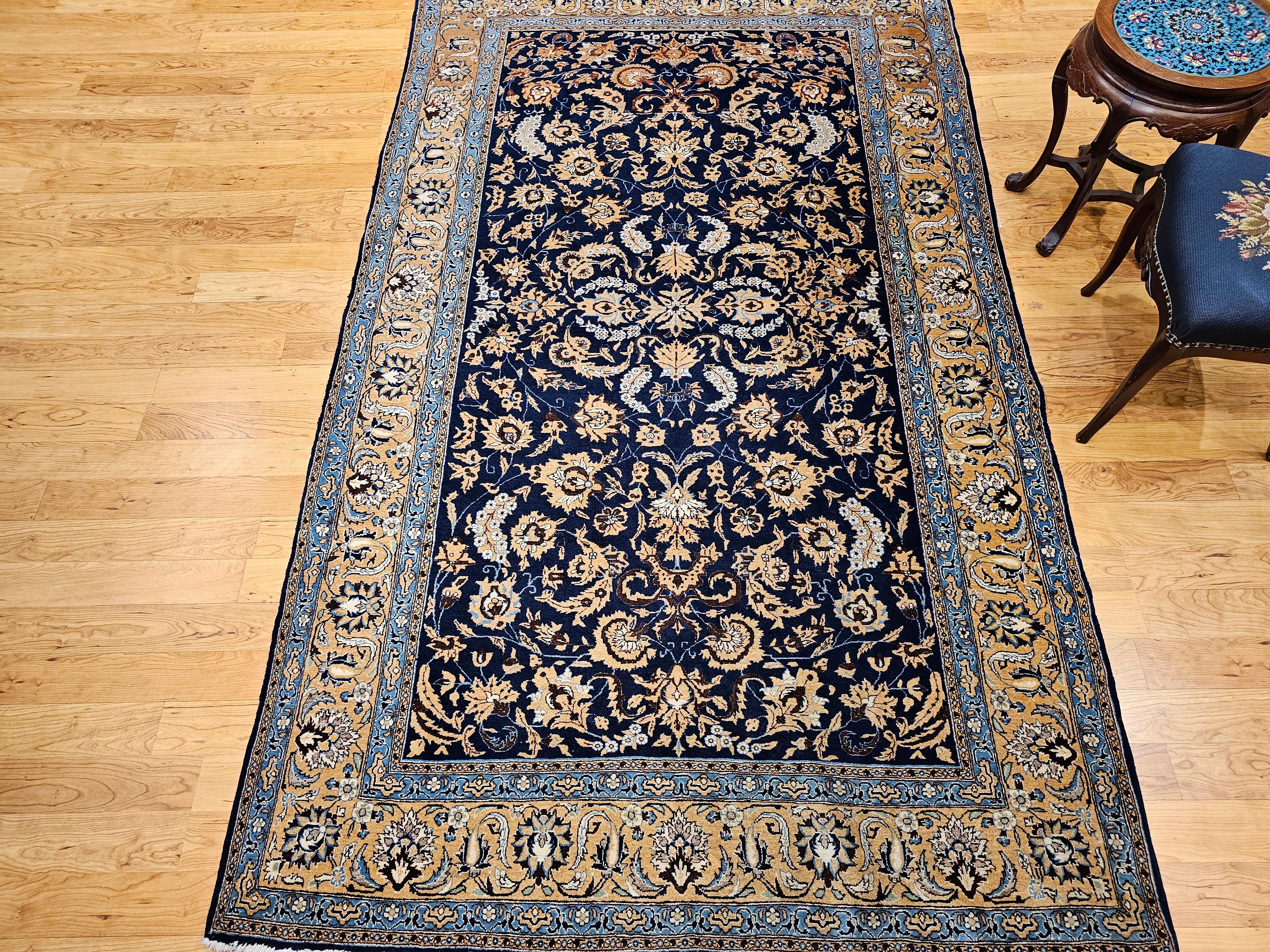 Vintage Persian Tabriz in an Allover Pattern in Navy Blue, Tan, Brown, Baby Blue For Sale 8