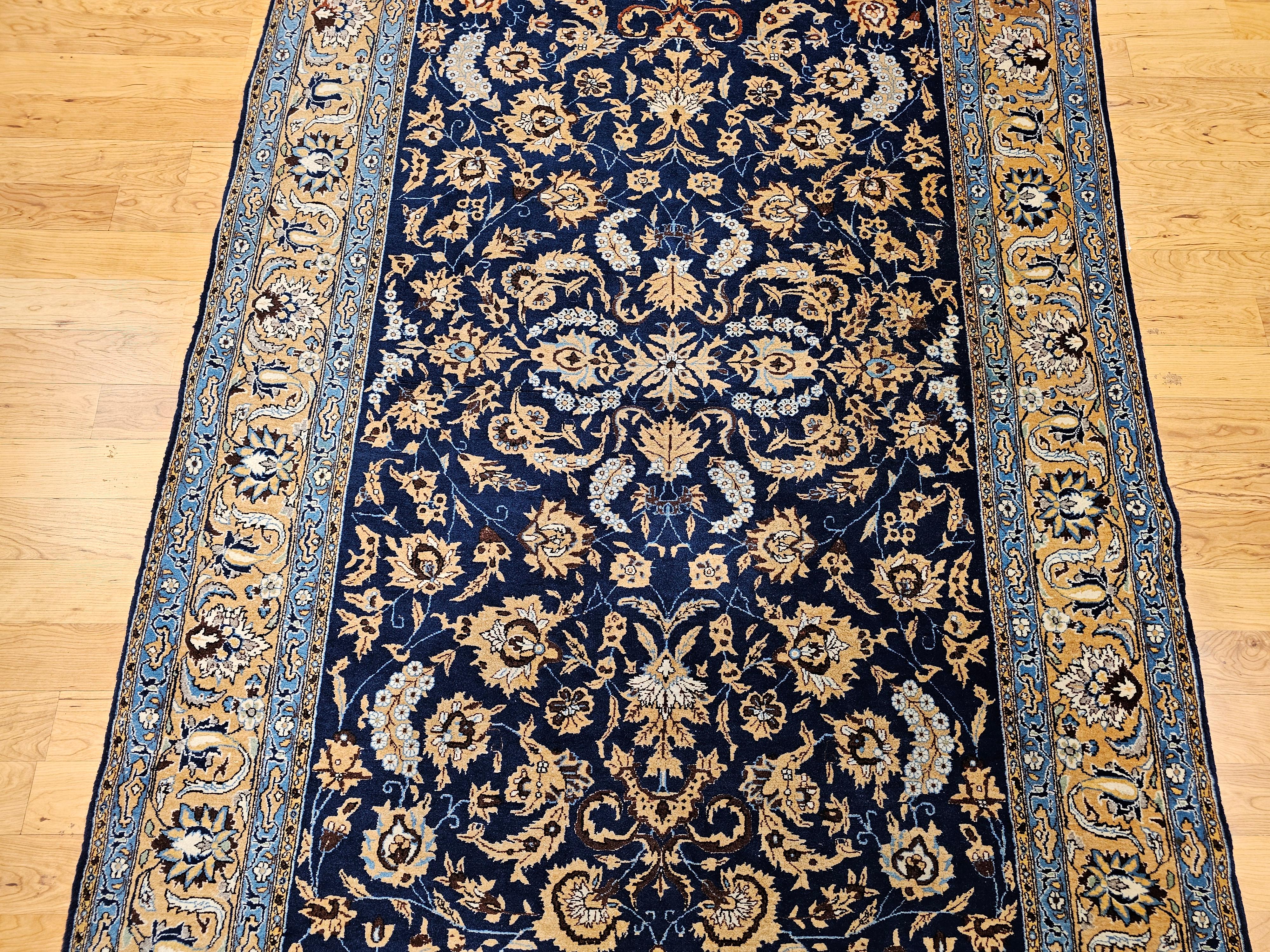 Vintage Persian Tabriz in an Allover Pattern in Navy Blue, Tan, Brown, Baby Blue In Good Condition For Sale In Barrington, IL