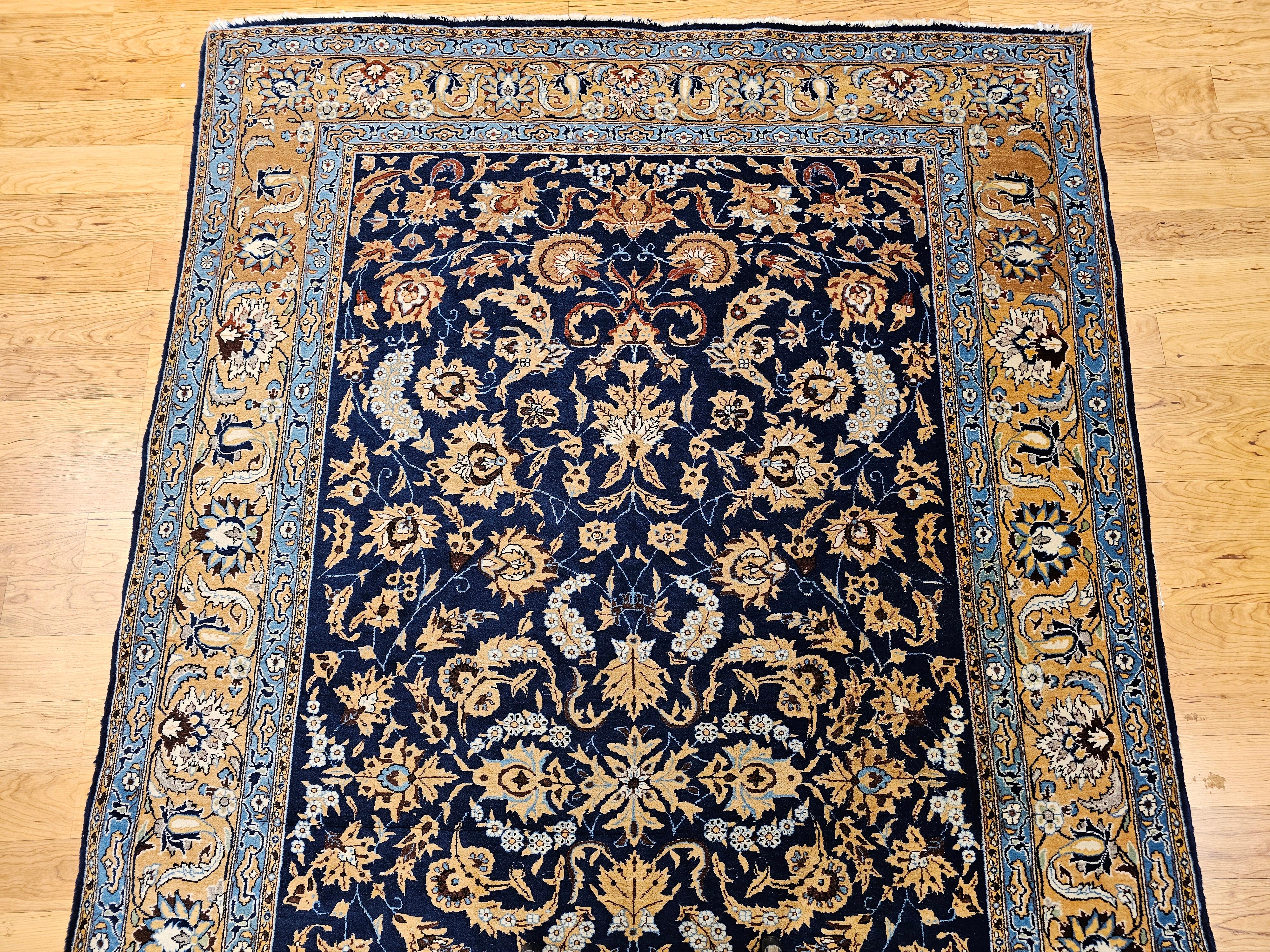 20th Century Vintage Persian Tabriz in an Allover Pattern in Navy Blue, Tan, Brown, Baby Blue For Sale