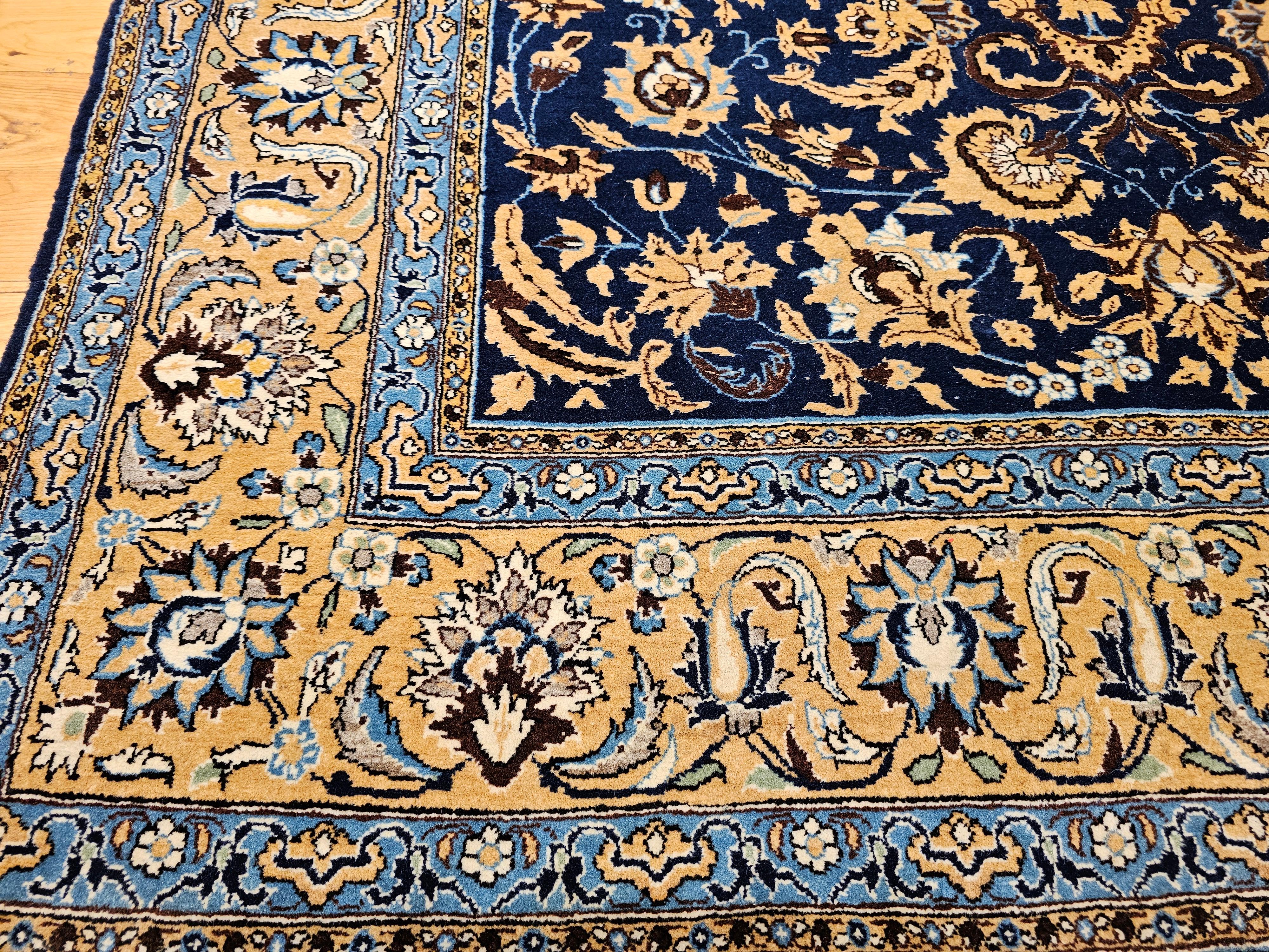Vintage Persian Tabriz in an Allover Pattern in Navy Blue, Tan, Brown, Baby Blue For Sale 1