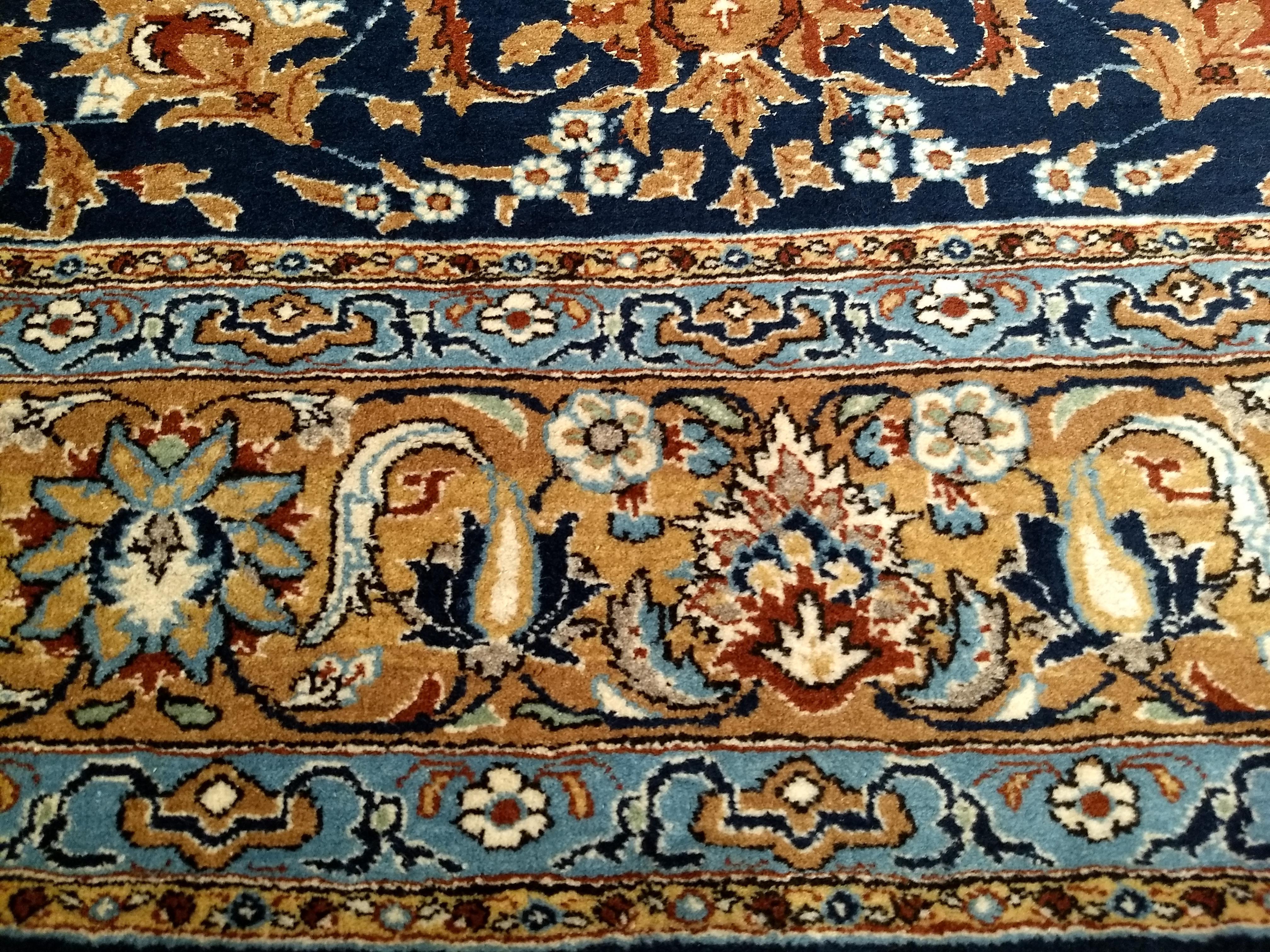 Vintage Persian Tabriz in an Allover Pattern in Navy Blue, Tan, Brown, Baby Blue For Sale 2