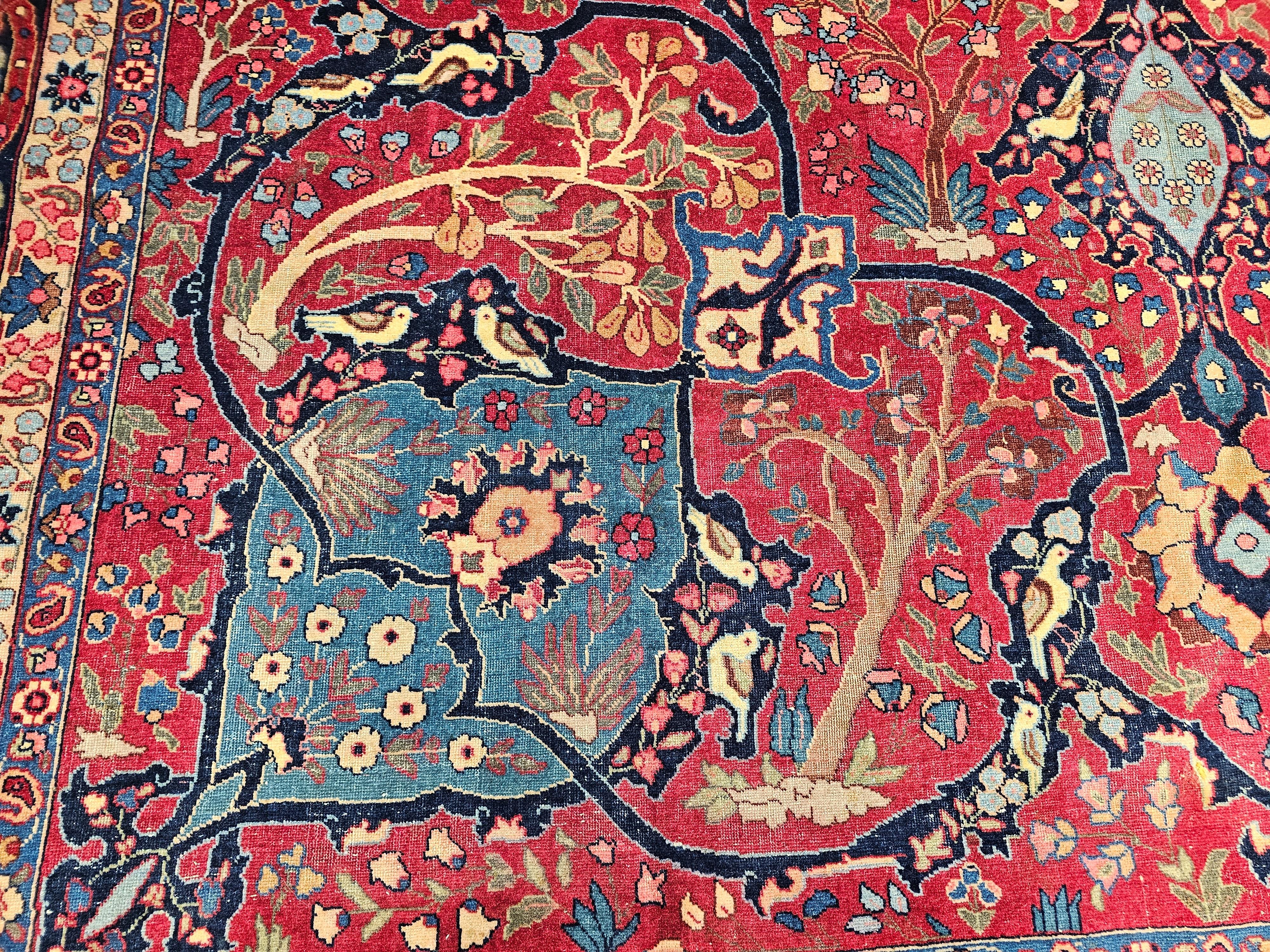 Vintage Persian Tabriz in Garden Pattern in Crimson, Turquoise, Rouge, Bleu, Vert en vente 4