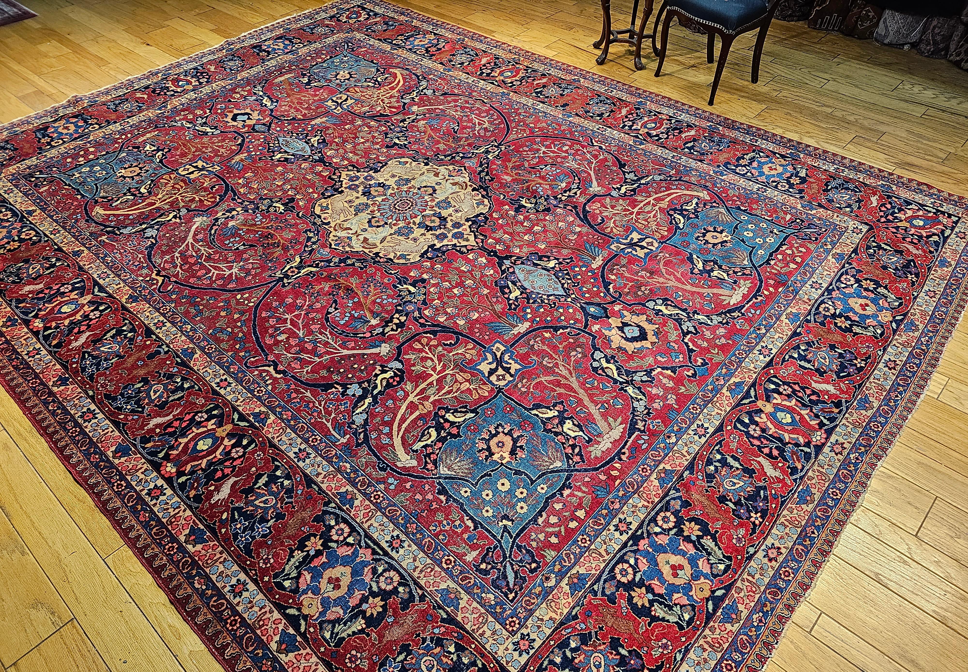 Vintage Persian Tabriz in Garden Pattern in Crimson, Turquoise, Red, Blue, Green For Sale 8
