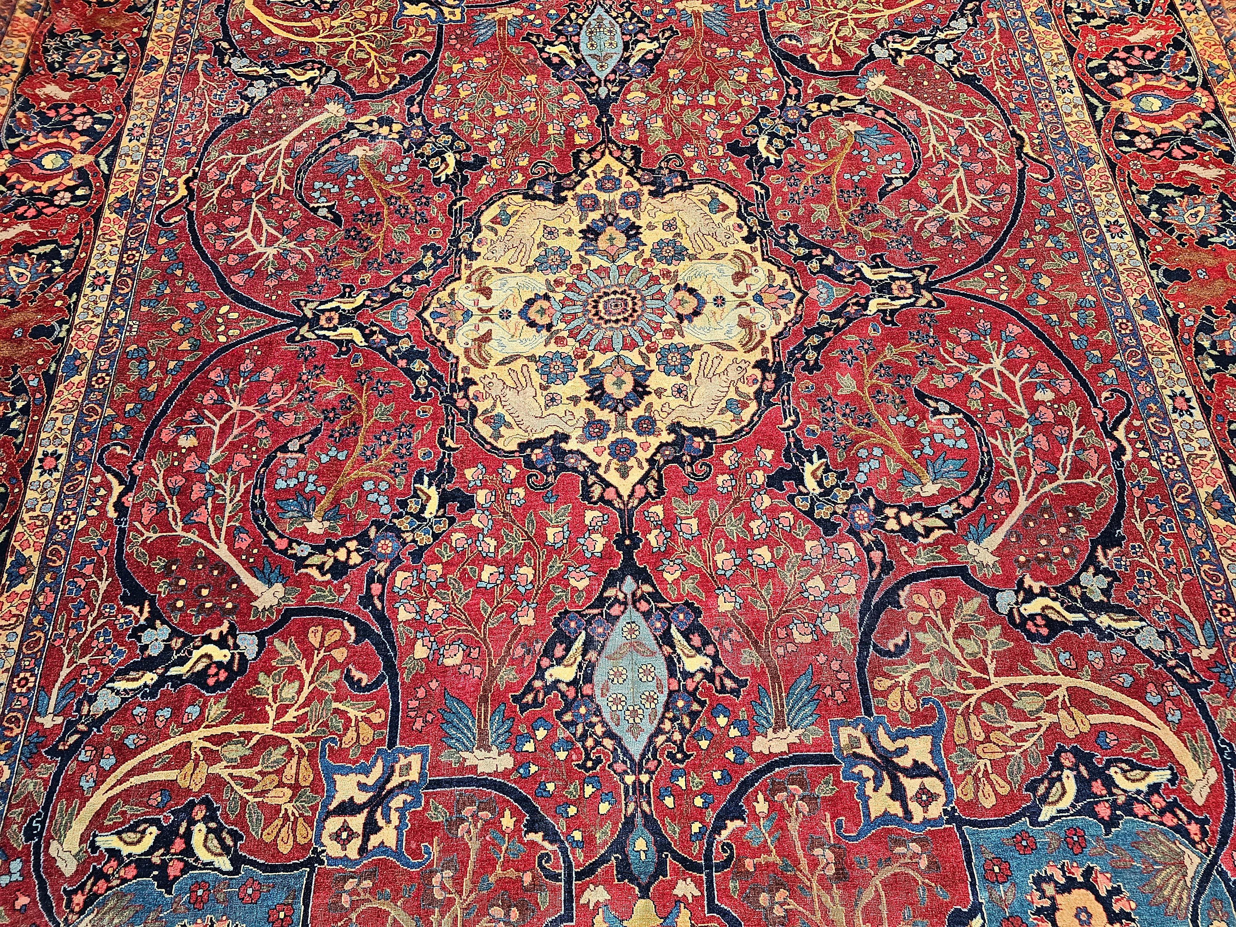 20th Century Vintage Persian Tabriz in Garden Pattern in Crimson, Turquoise, Red, Blue, Green For Sale
