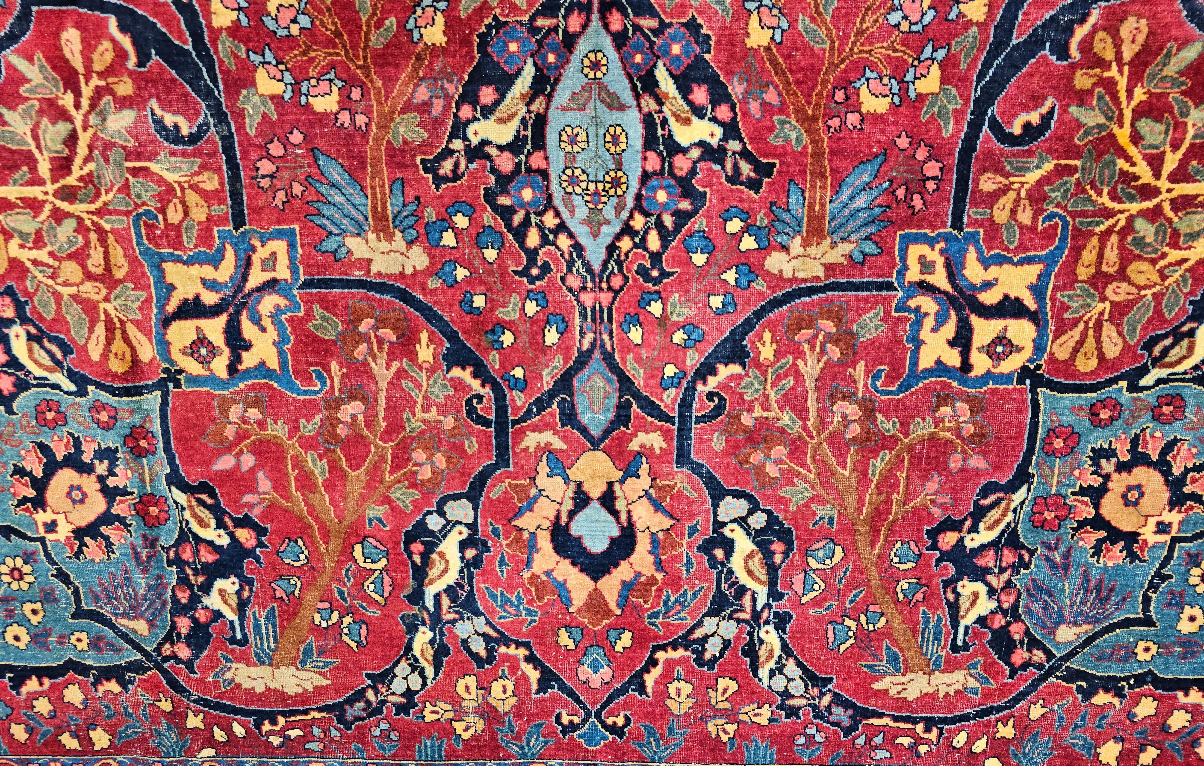 Vintage Persian Tabriz in Garden Pattern in Crimson, Turquoise, Red, Blue, Green For Sale 3