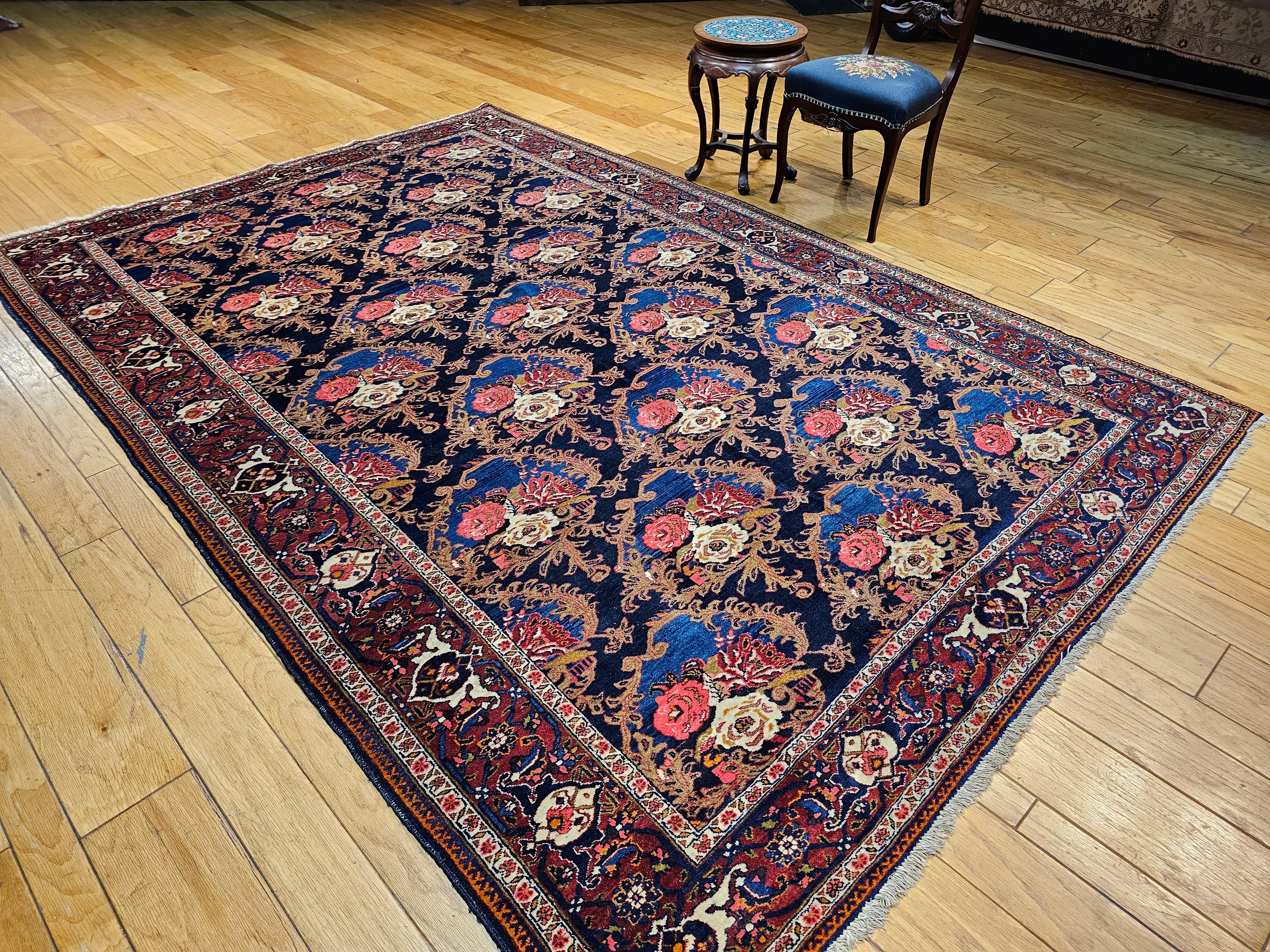 Vintage Persian Tabriz in Gol Farang Pattern in Navy Blue. Red, French Blue For Sale 3