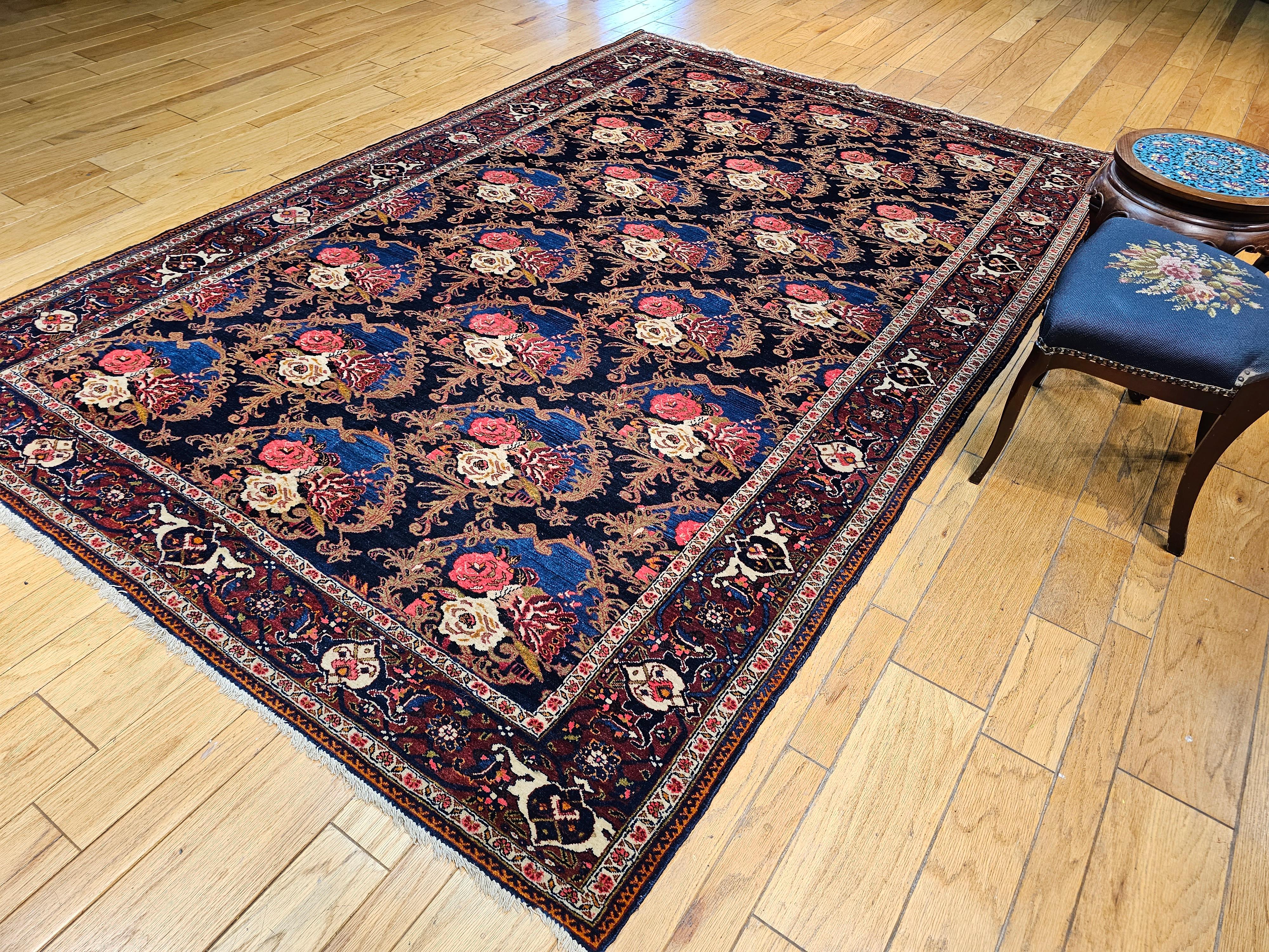 Vintage Persian Tabriz in Gol Farang Pattern in Navy Blue. Red, French Blue For Sale 4