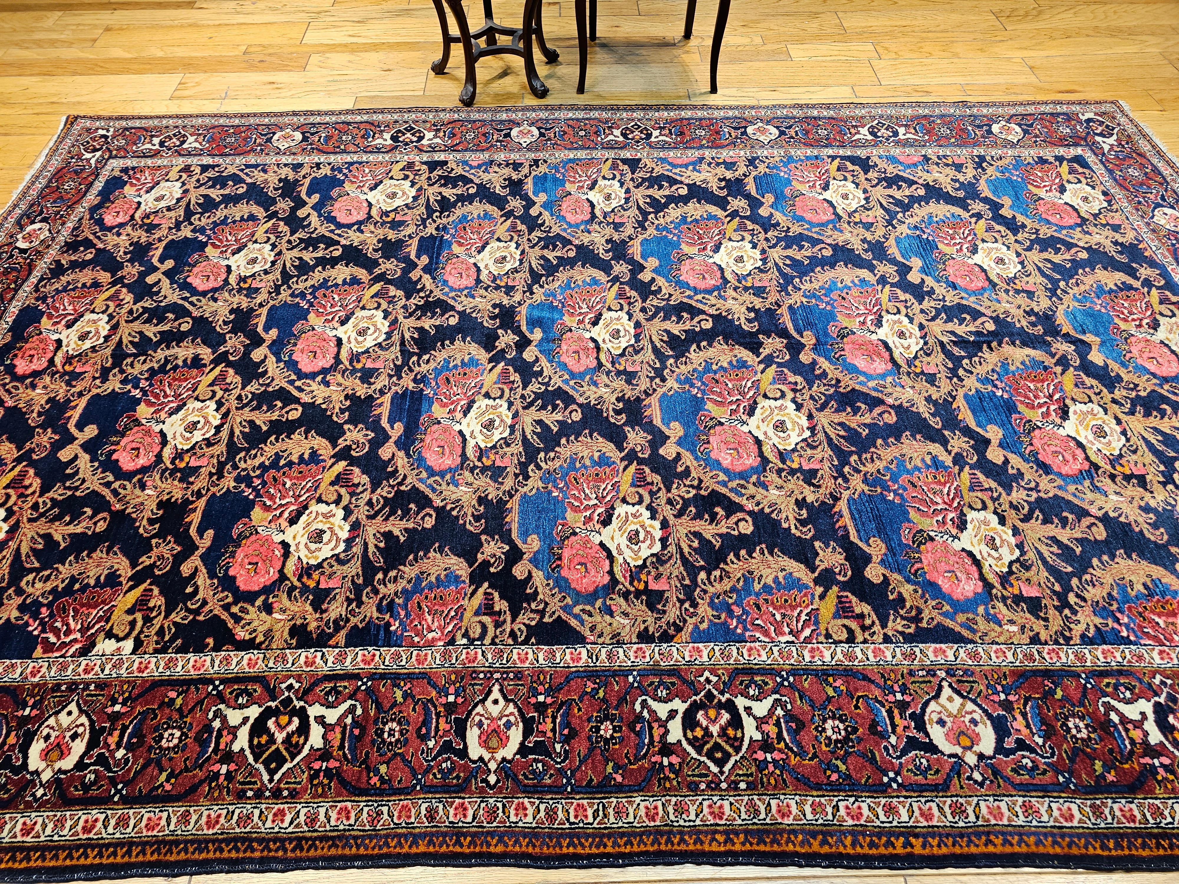 Vintage Persian Tabriz in Gol Farang Pattern in Navy Blue. Red, French Blue For Sale 5
