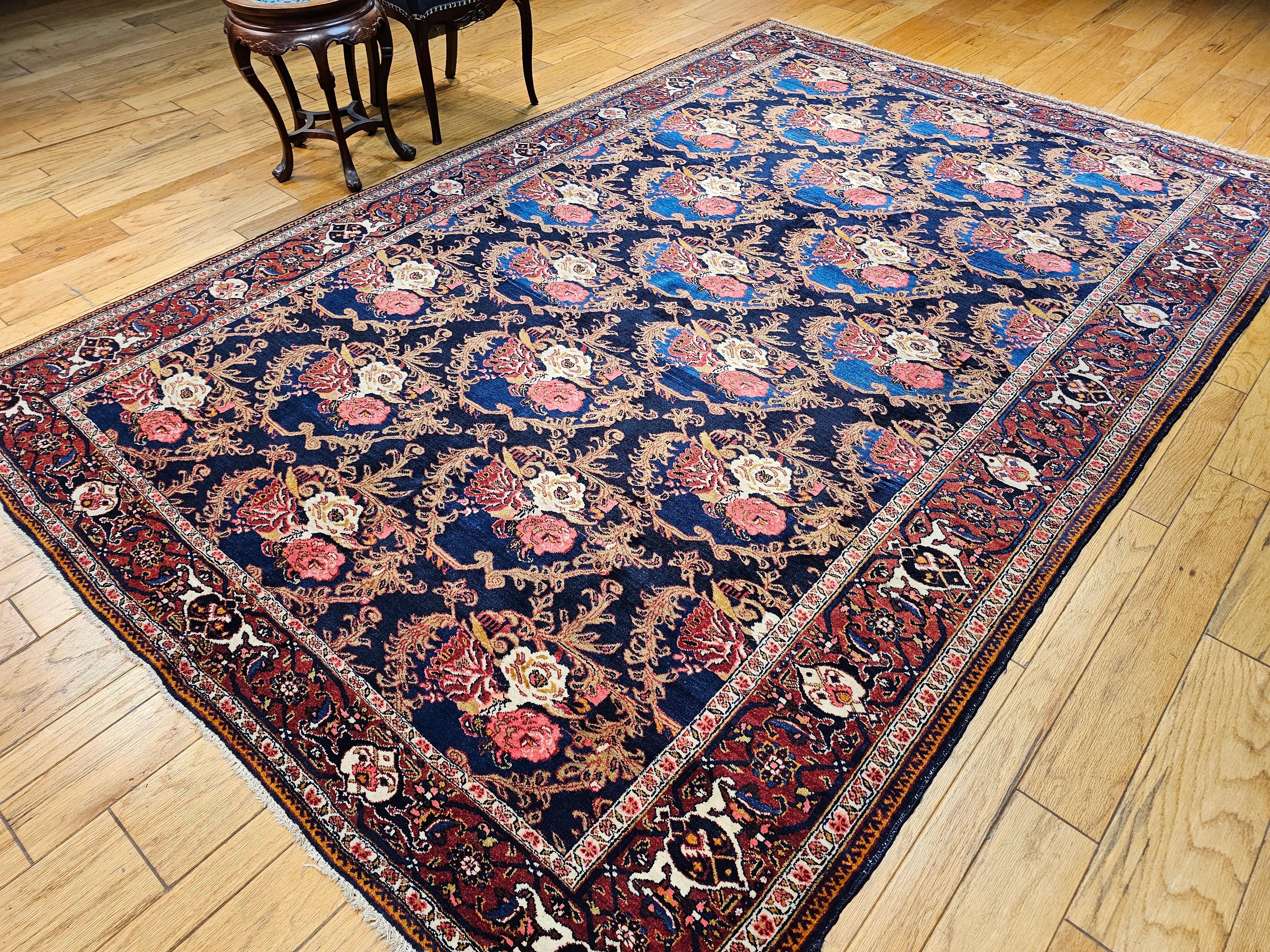 Vintage Persian Tabriz in Gol Farang Pattern in Navy Blue. Red, French Blue For Sale 7