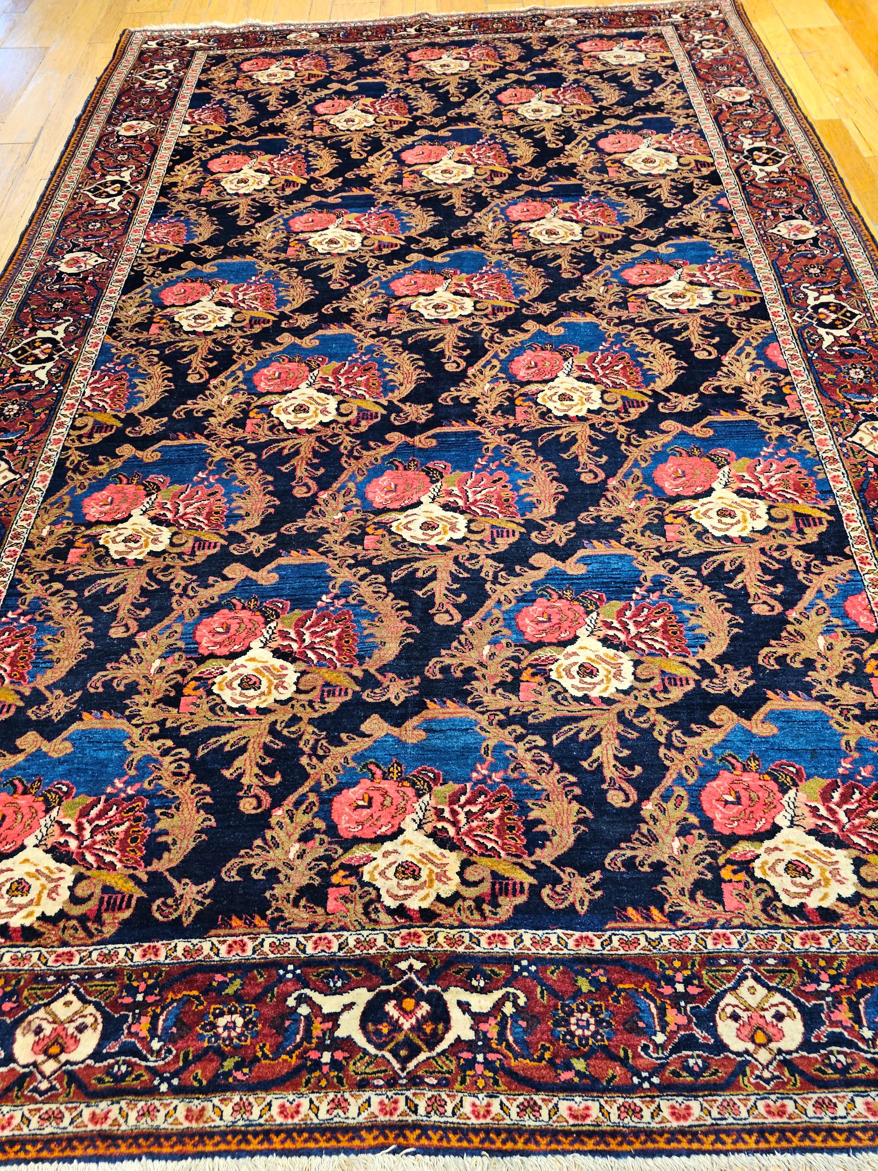 Vintage Persian Tabriz in Gol Farang Pattern in Navy Blue. Red, French Blue For Sale 8