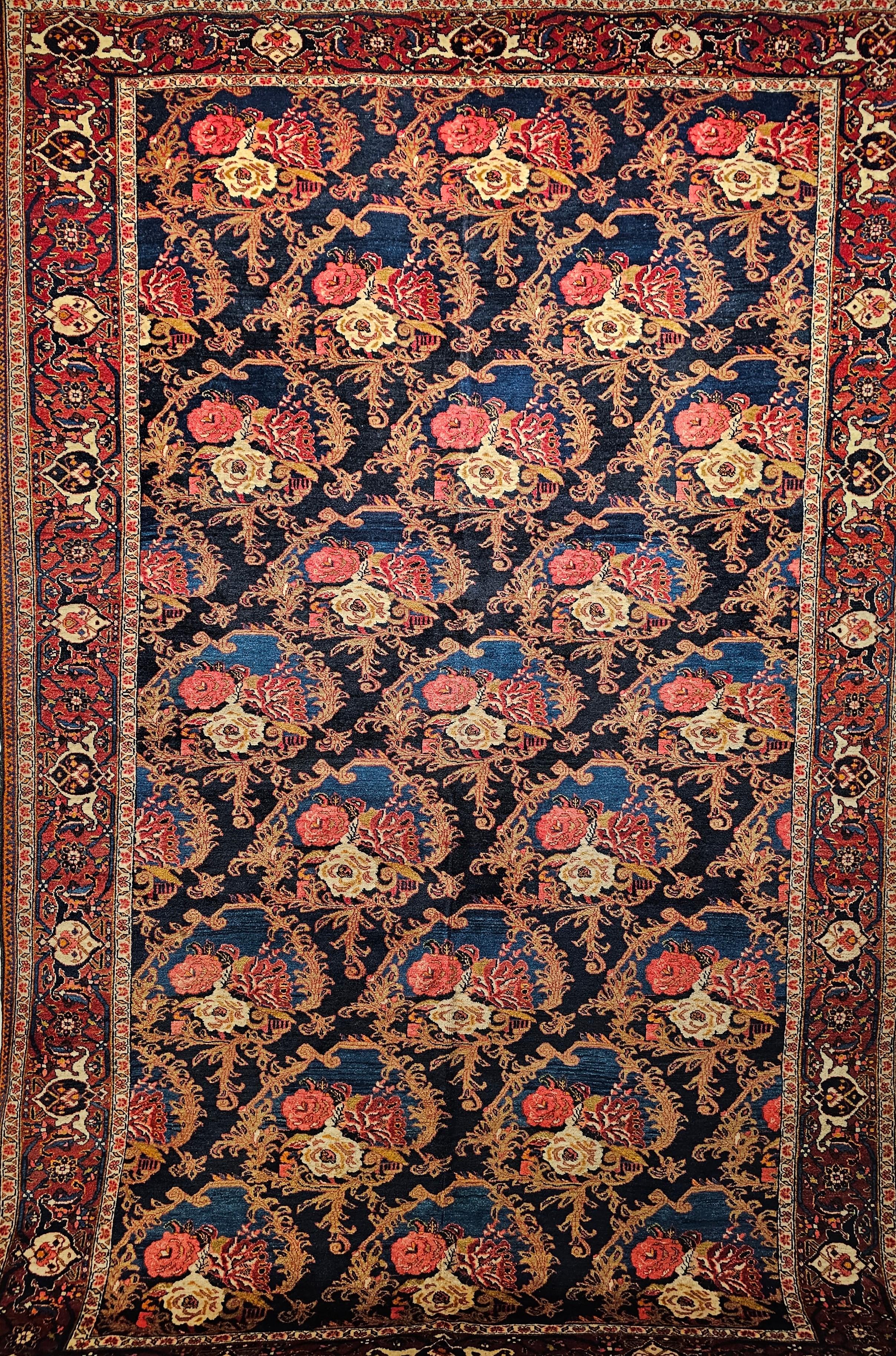 The vintage Tabriz room size rug is in a 