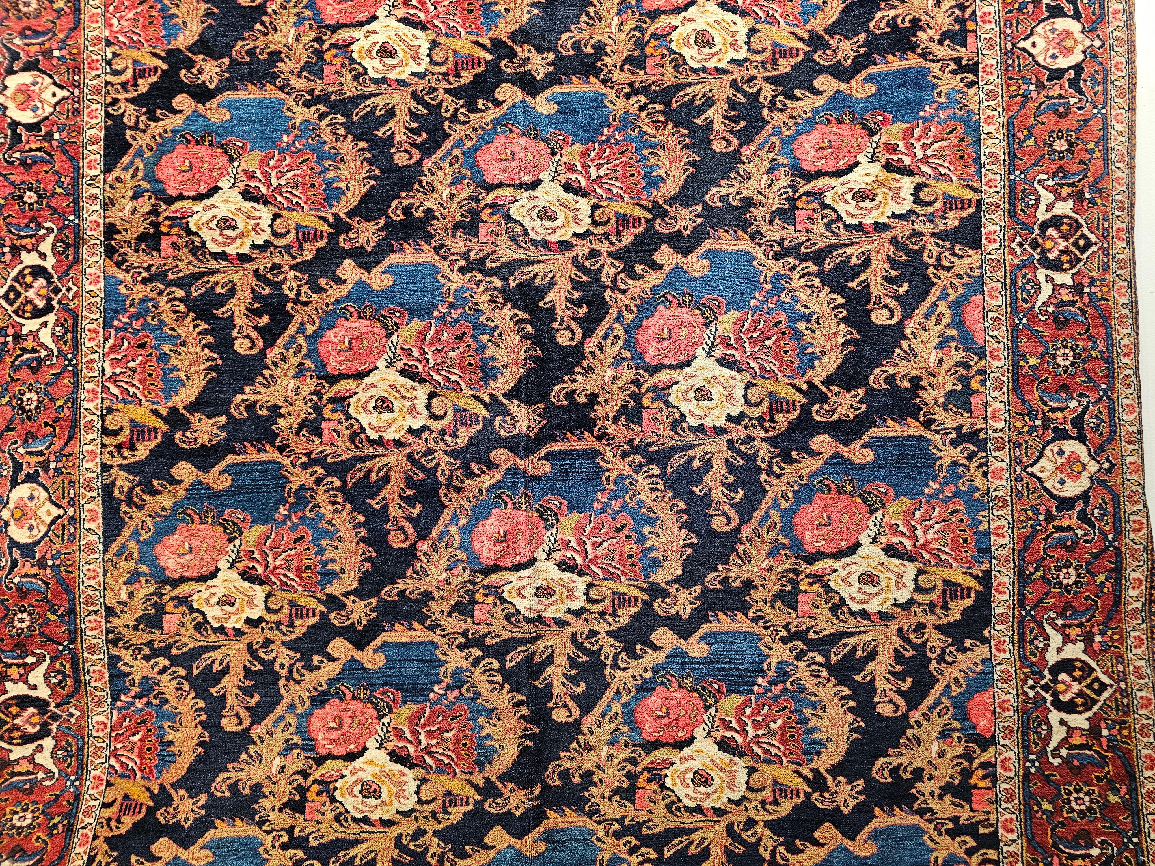 Hand-Knotted Vintage Persian Tabriz in Gol Farang Pattern in Navy Blue. Red, French Blue For Sale