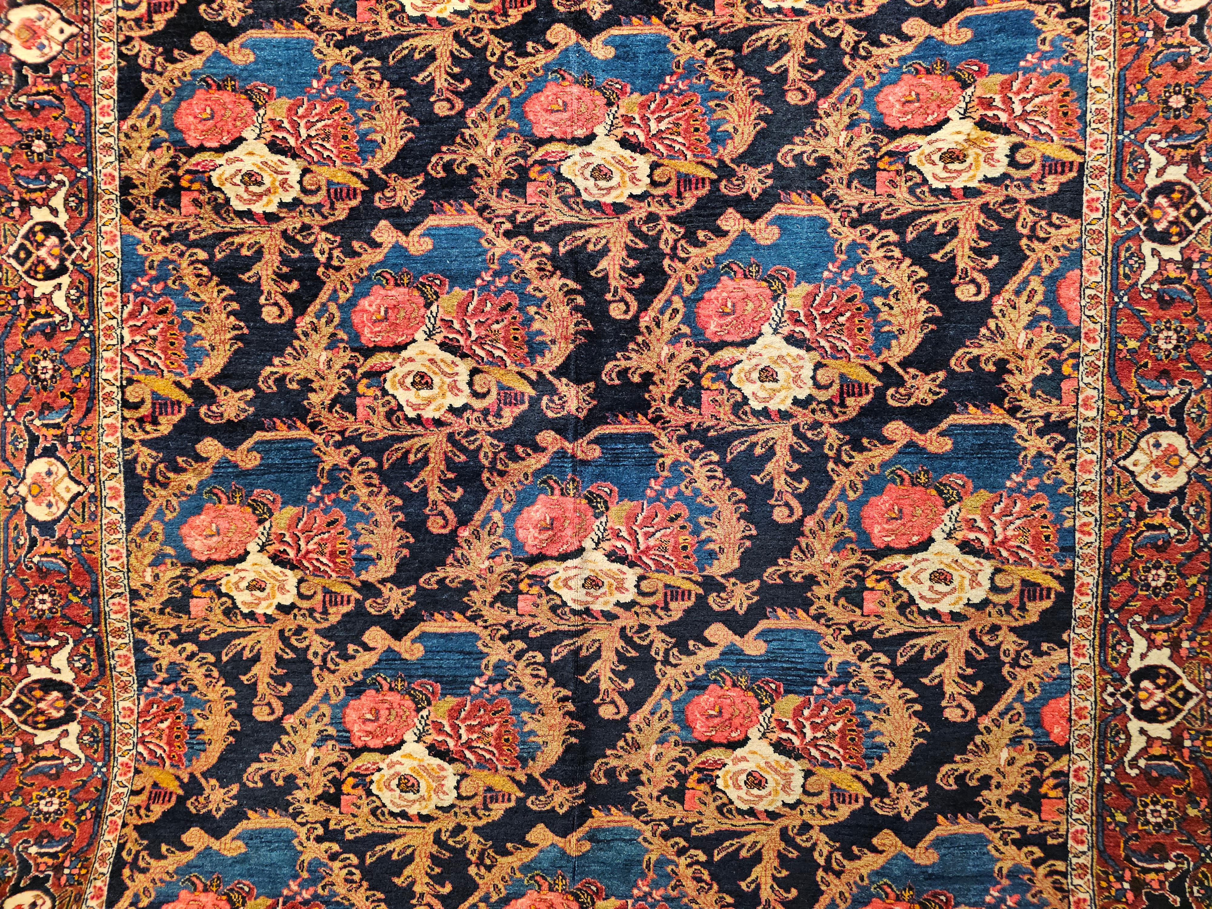 Vintage Persian Tabriz in Gol Farang Pattern in Navy Blue. Red, French Blue In Good Condition For Sale In Barrington, IL