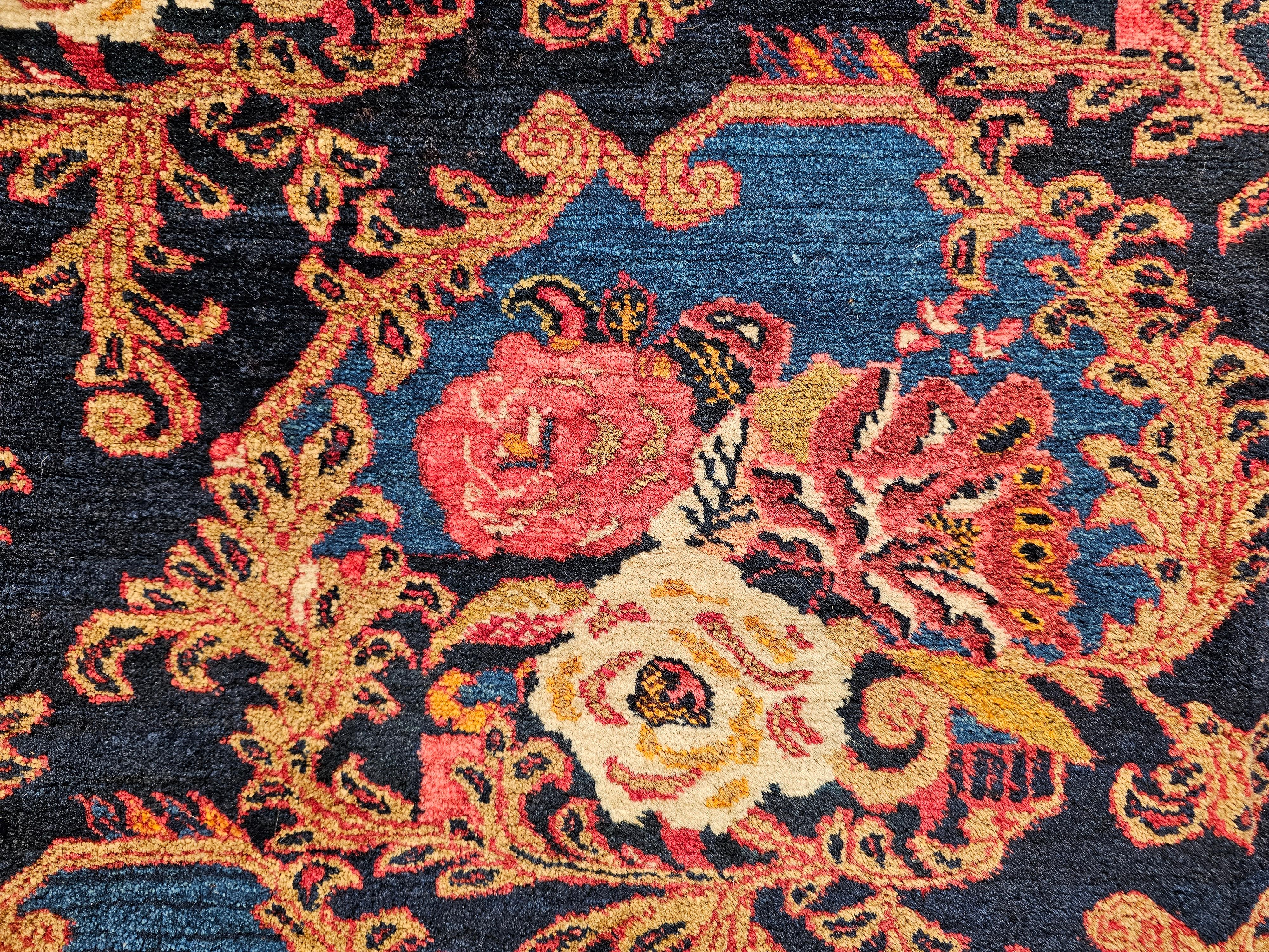 Wool Vintage Persian Tabriz in Gol Farang Pattern in Navy Blue. Red, French Blue For Sale