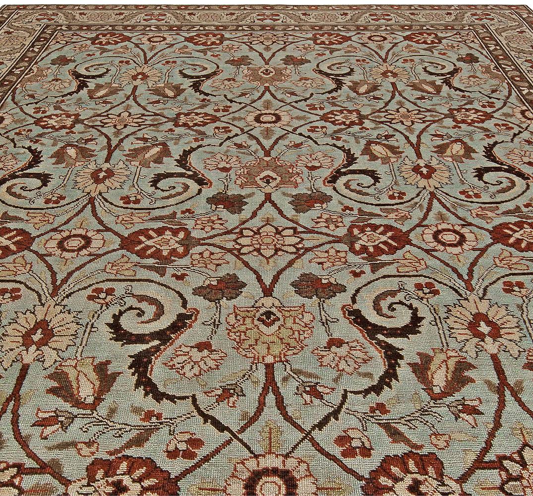 Vintage Persian Tabriz in shades of deep terracotta, blue, gray and beige carpet
Size: 9'0