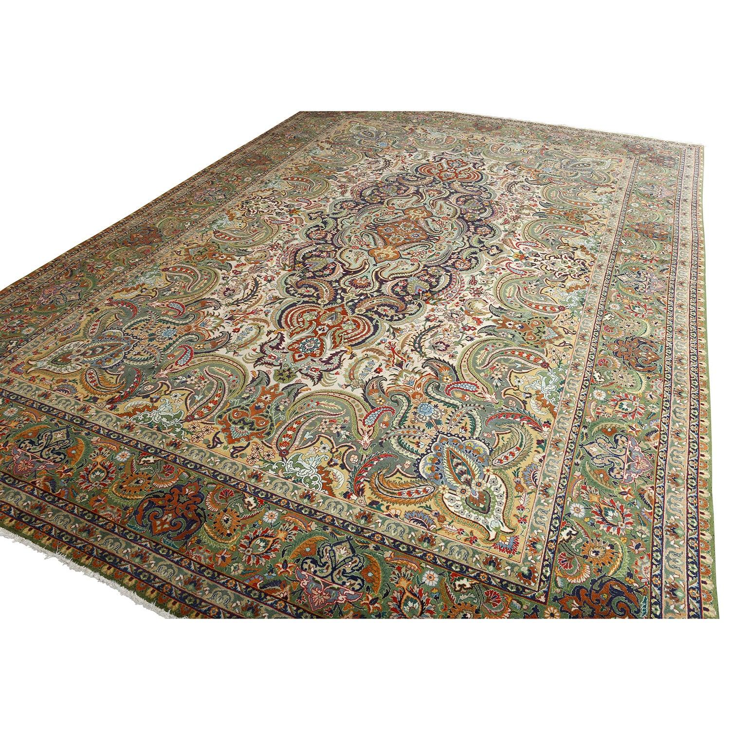 Annodato a mano Tappeto persiano Tabriz Javan vintage - Dimensioni: 13'2x9'7 in vendita