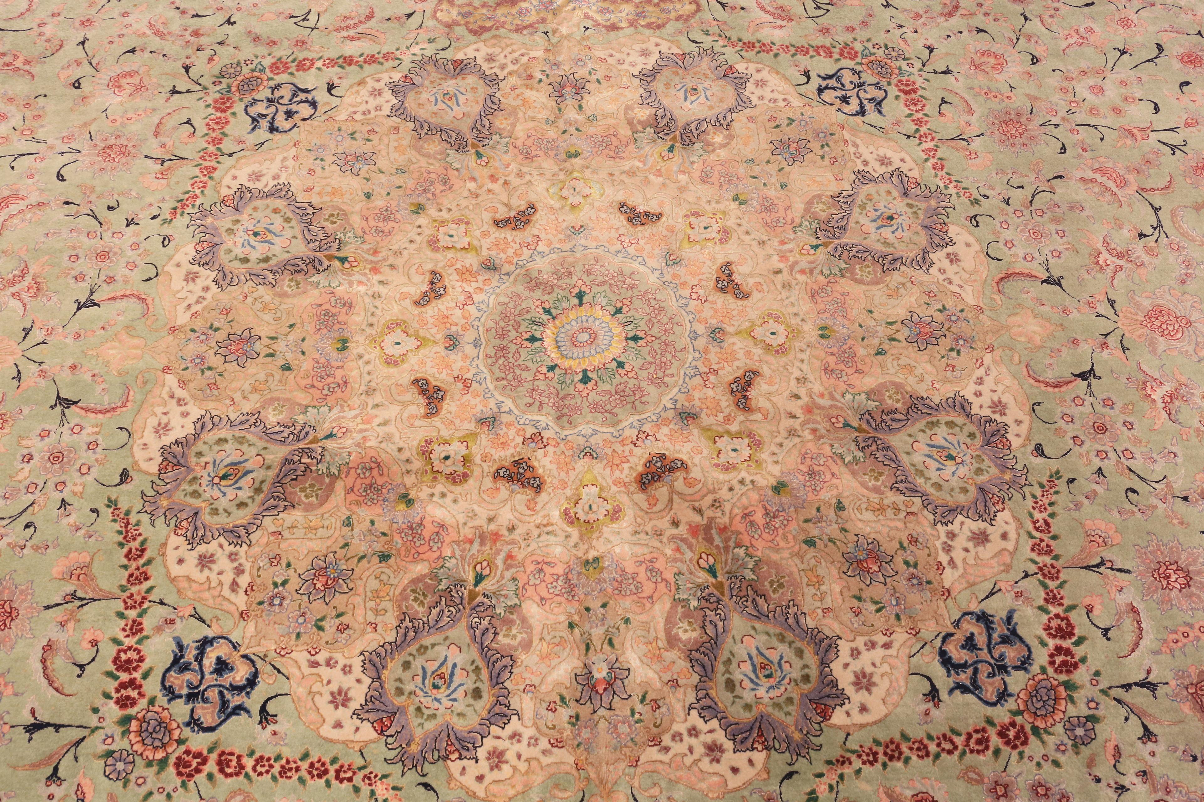 20th Century Vintage Persian Tabriz Large Silk And Wool Rug. Size: 11 ft 2 in x 16 ft 4 in
