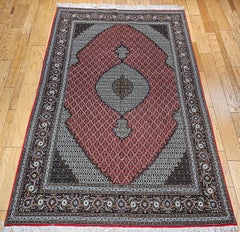 Vintage Persian Tabriz Mahi in Geometric Pattern in Red, Navy, Ivory, Burgundy