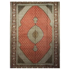 Vintage Persian Tabriz Mahi in Geometric Pattern in Red, Navy, Ivory, Burgundy
