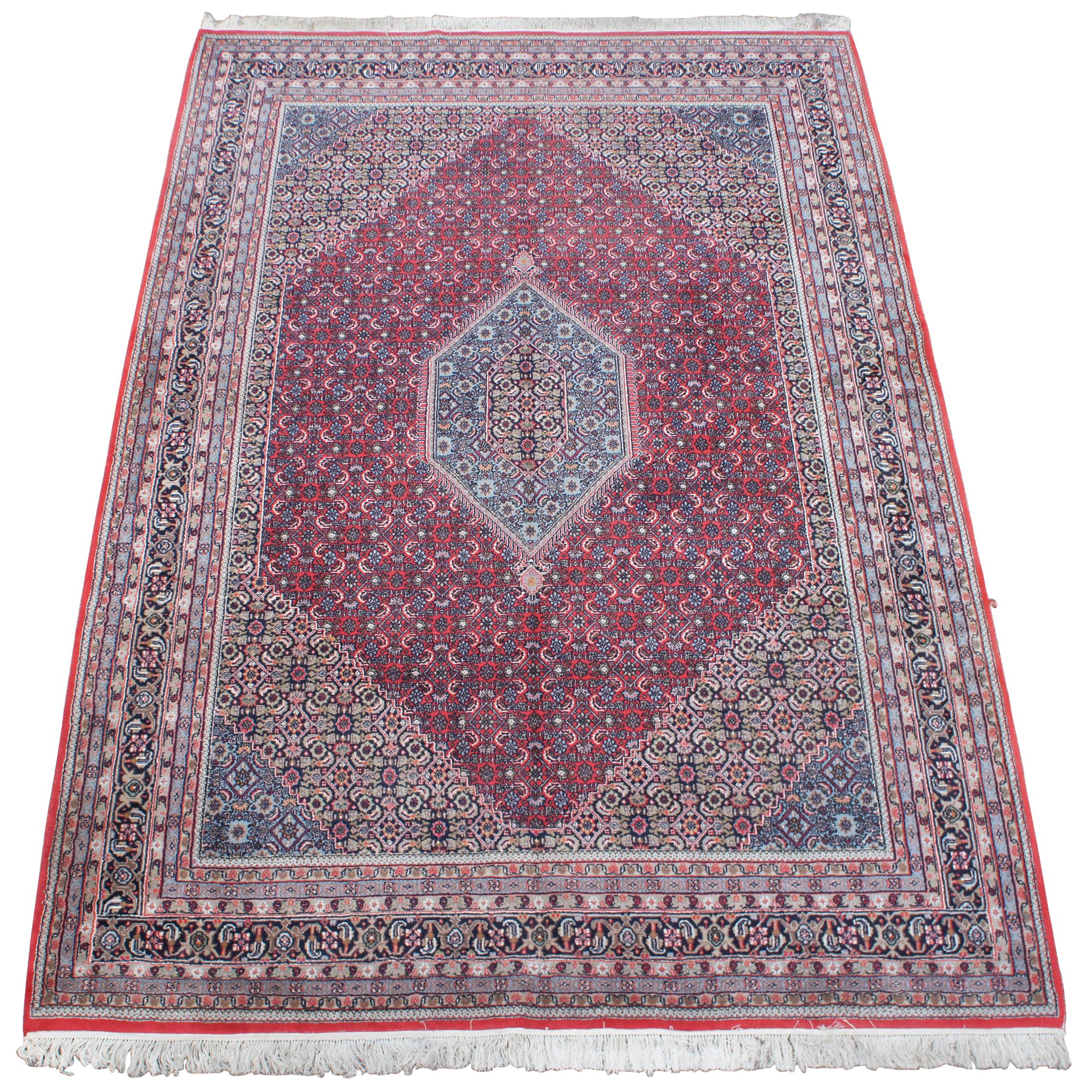 Vintage Persian Tabriz Mahi Hand Knotted Wool Medallion Area Rug Carpet