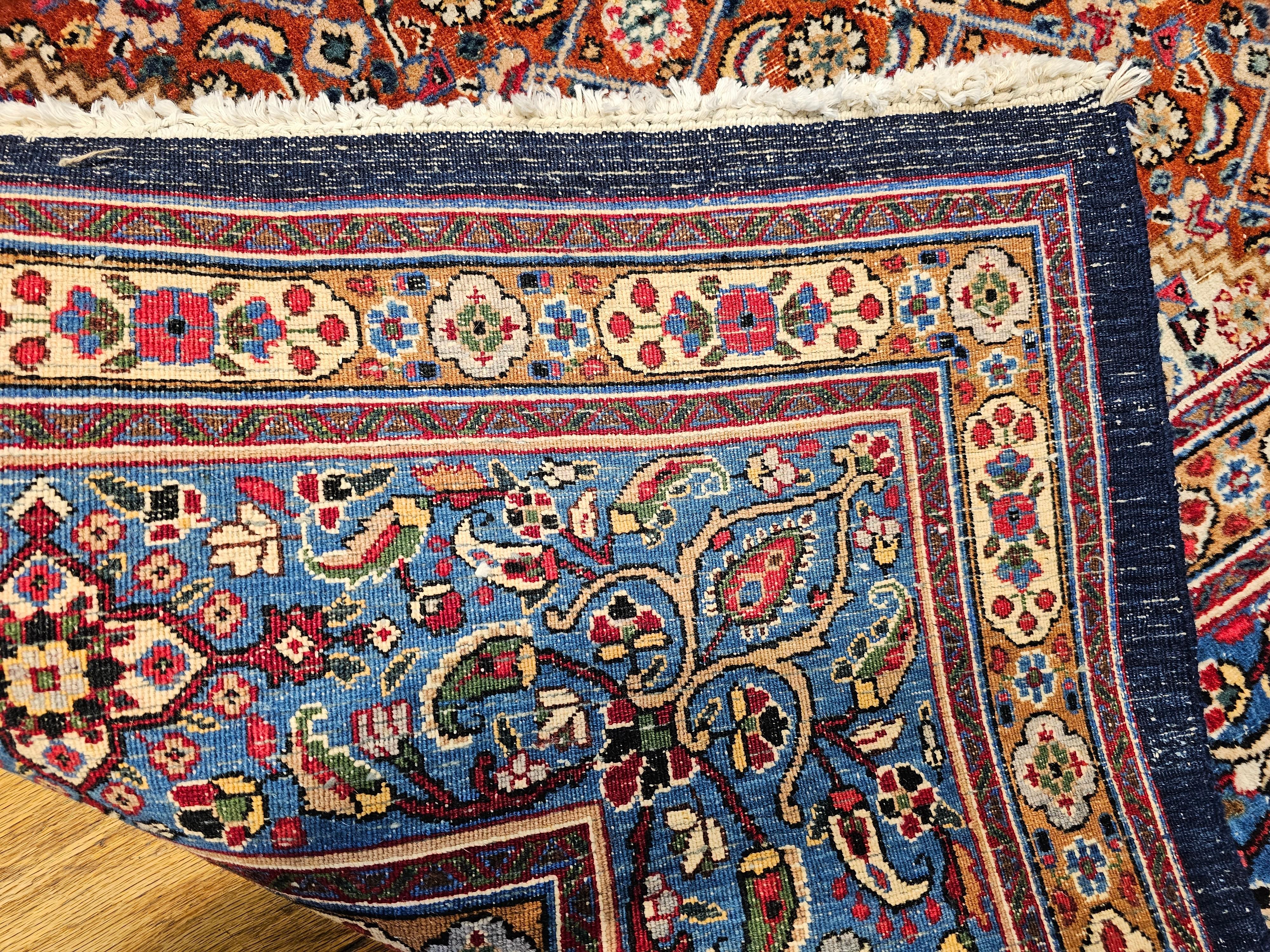Vintage Persian Tabriz Mahi in Geometric Pattern in Ivory, Navy, French Blue For Sale 7